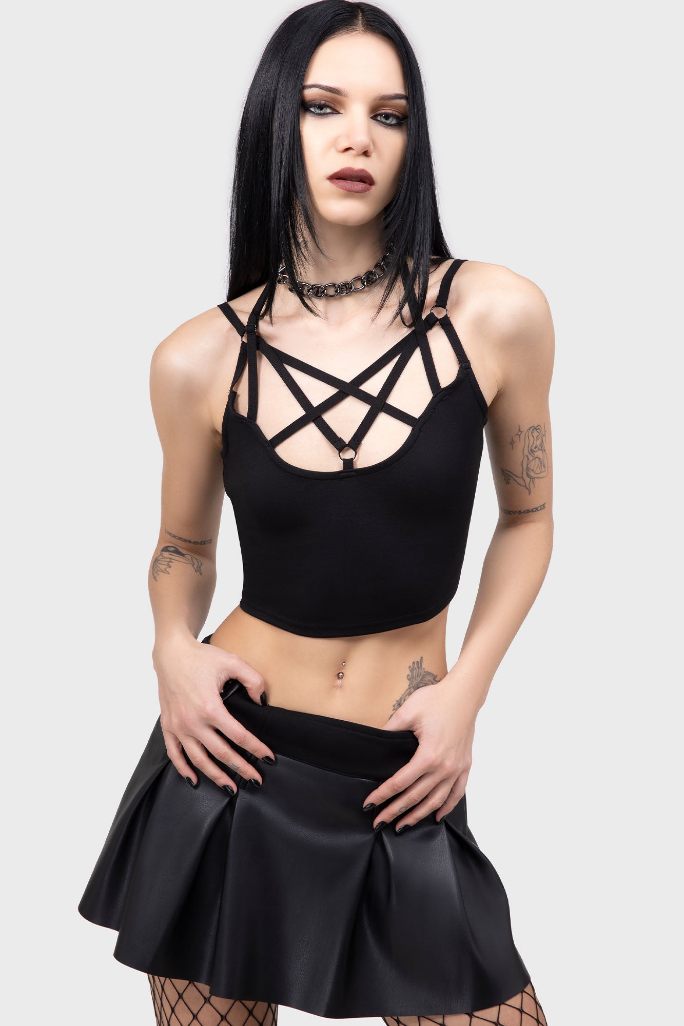 KILLSTAR Riot Doll Pleated PU Mini Skirt with Attached Shorts