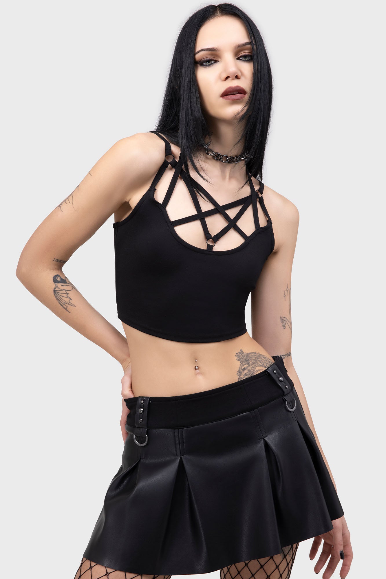 KILLSTAR Riot Doll Pleated PU Mini Skirt with Attached Shorts