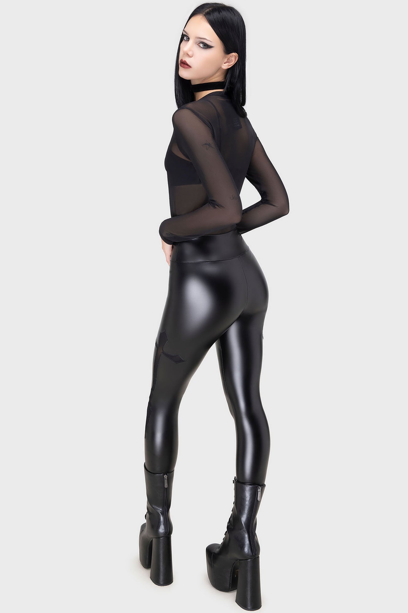 KILLSTAR Rites and Rituals PU Leggings with Mesh Crucifix Detail