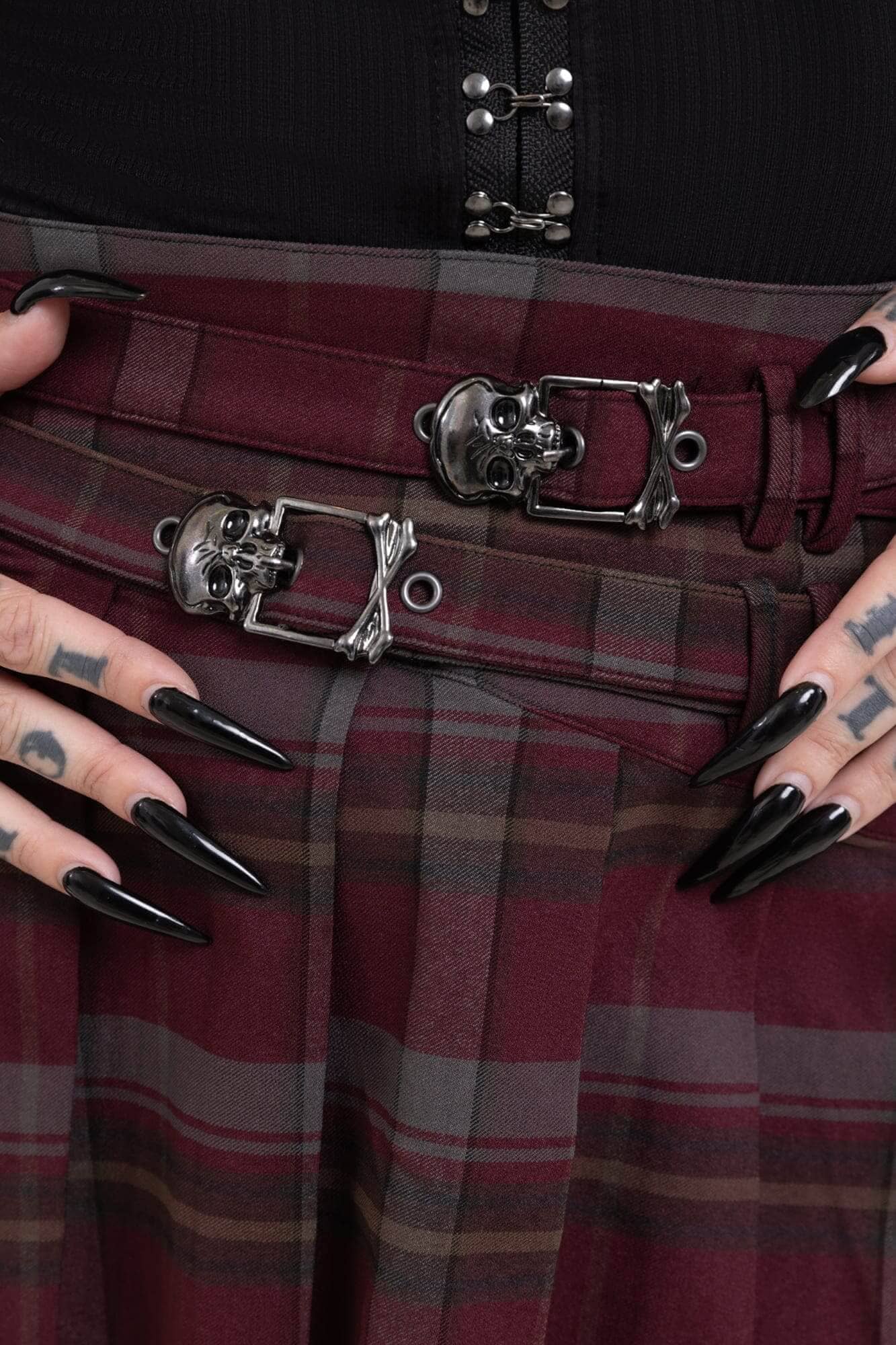 Killstar Sable Riot Pleated Mini Skirt with Skull Buckles