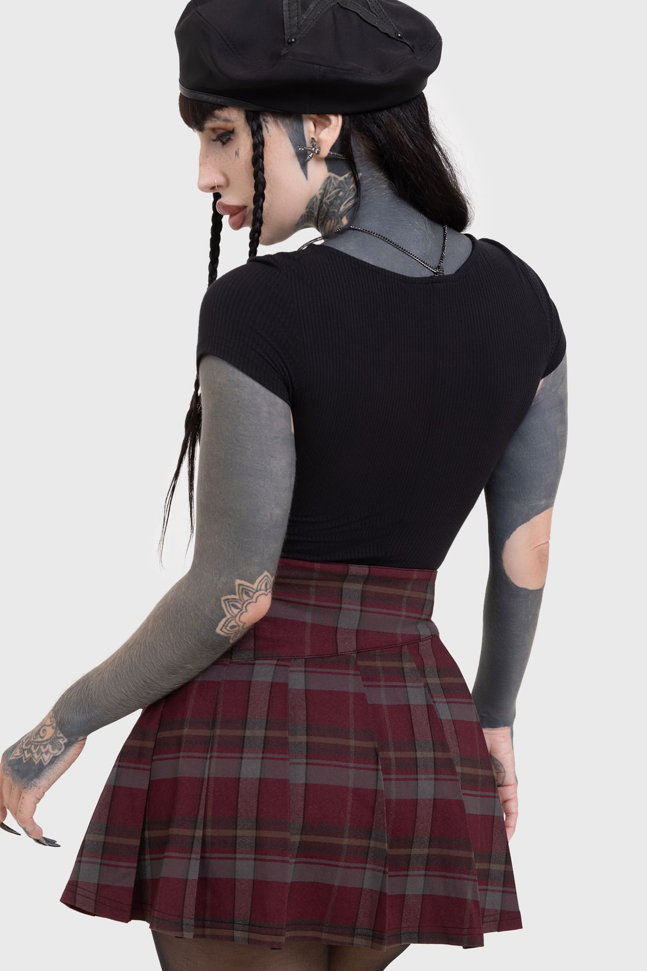 Killstar Sable Riot Pleated Mini Skirt with Skull Buckles