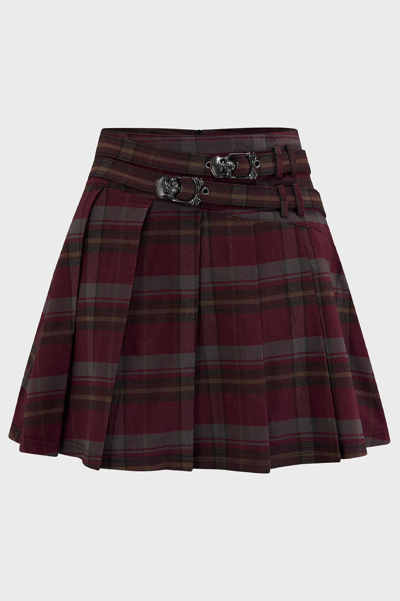 Killstar Sable Riot Pleated Mini Skirt with Skull Buckles