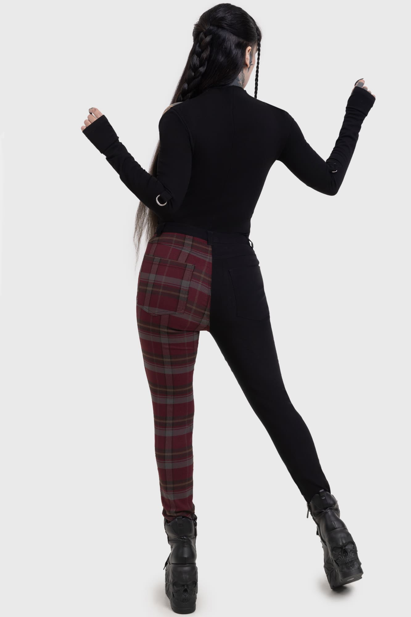 Killstar Sable Riot Check Print Trousers with PU Straps