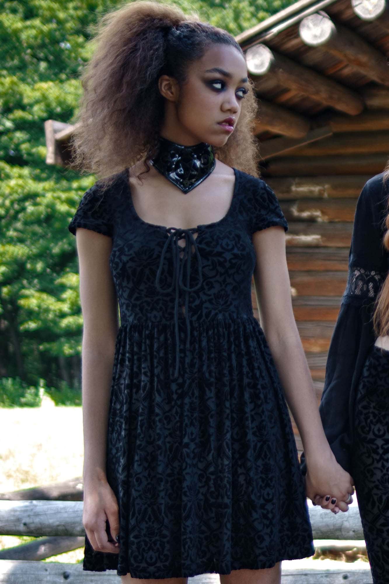 Killstar Sadie Velvet Babydoll Dress with Tie Front