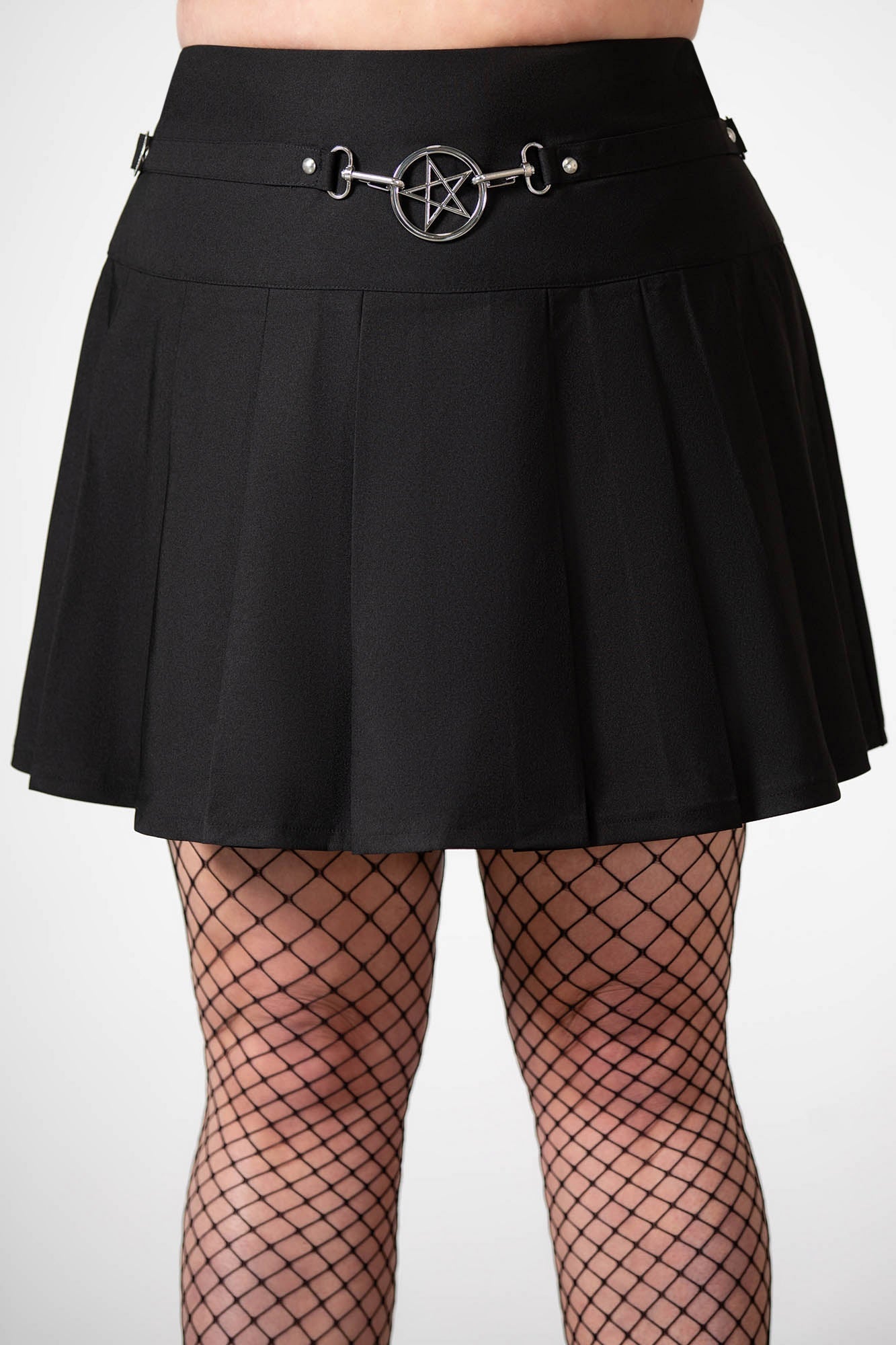 Killstar Scary Pleated Skirt with Removable Pentagram Hardware
