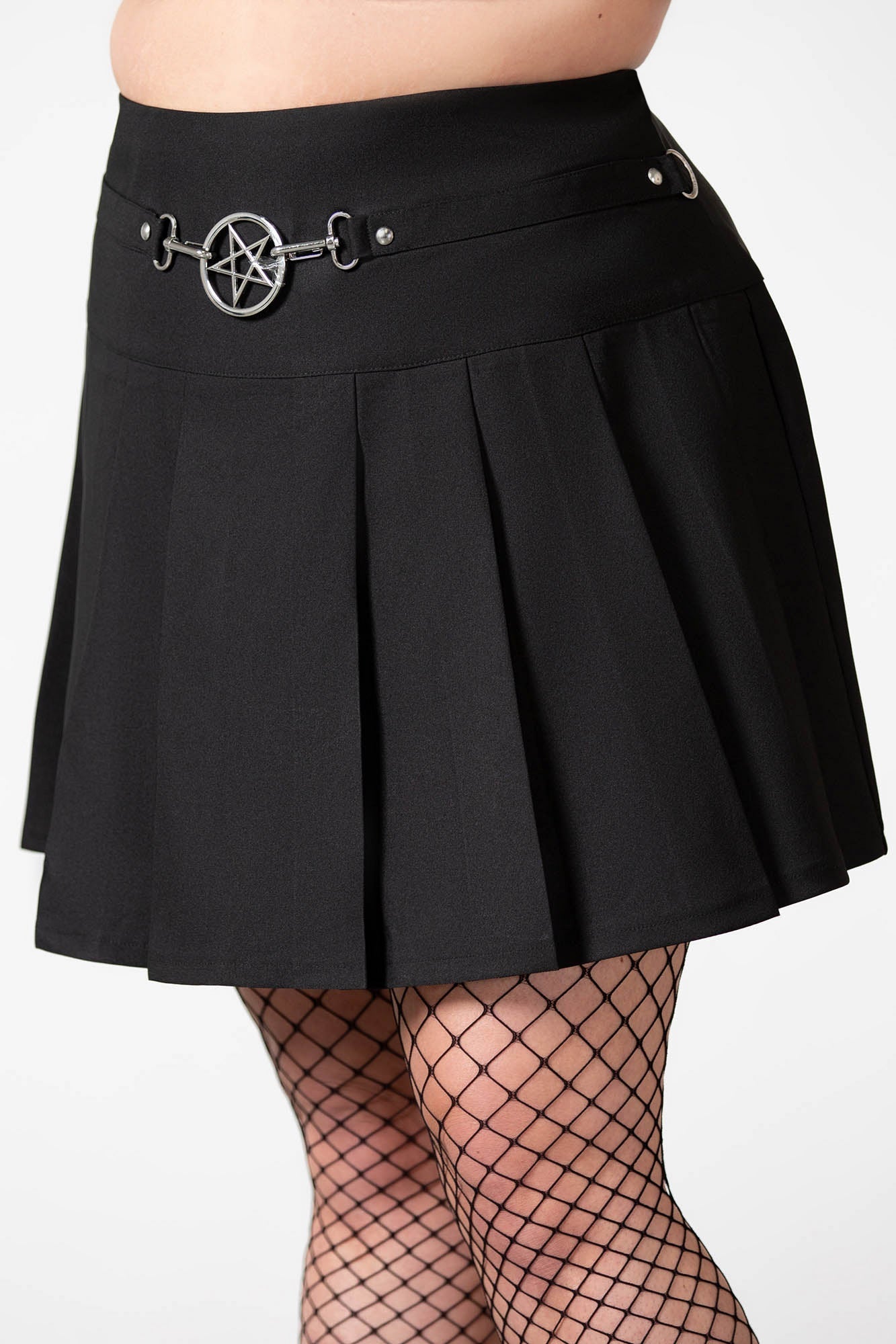 Killstar Scary Pleated Skirt with Removable Pentagram Hardware