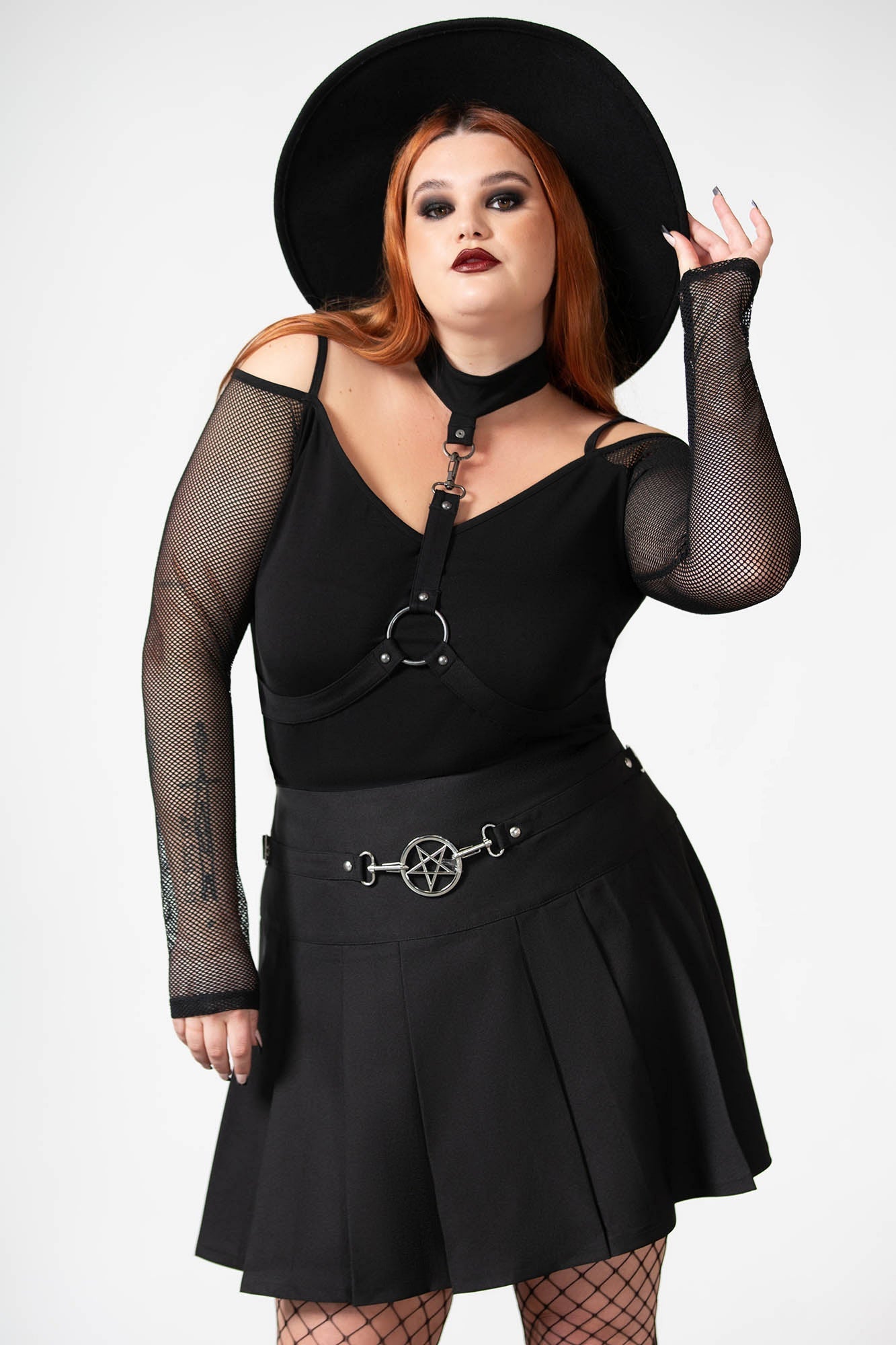 Killstar Scary Pleated Skirt with Removable Pentagram Hardware