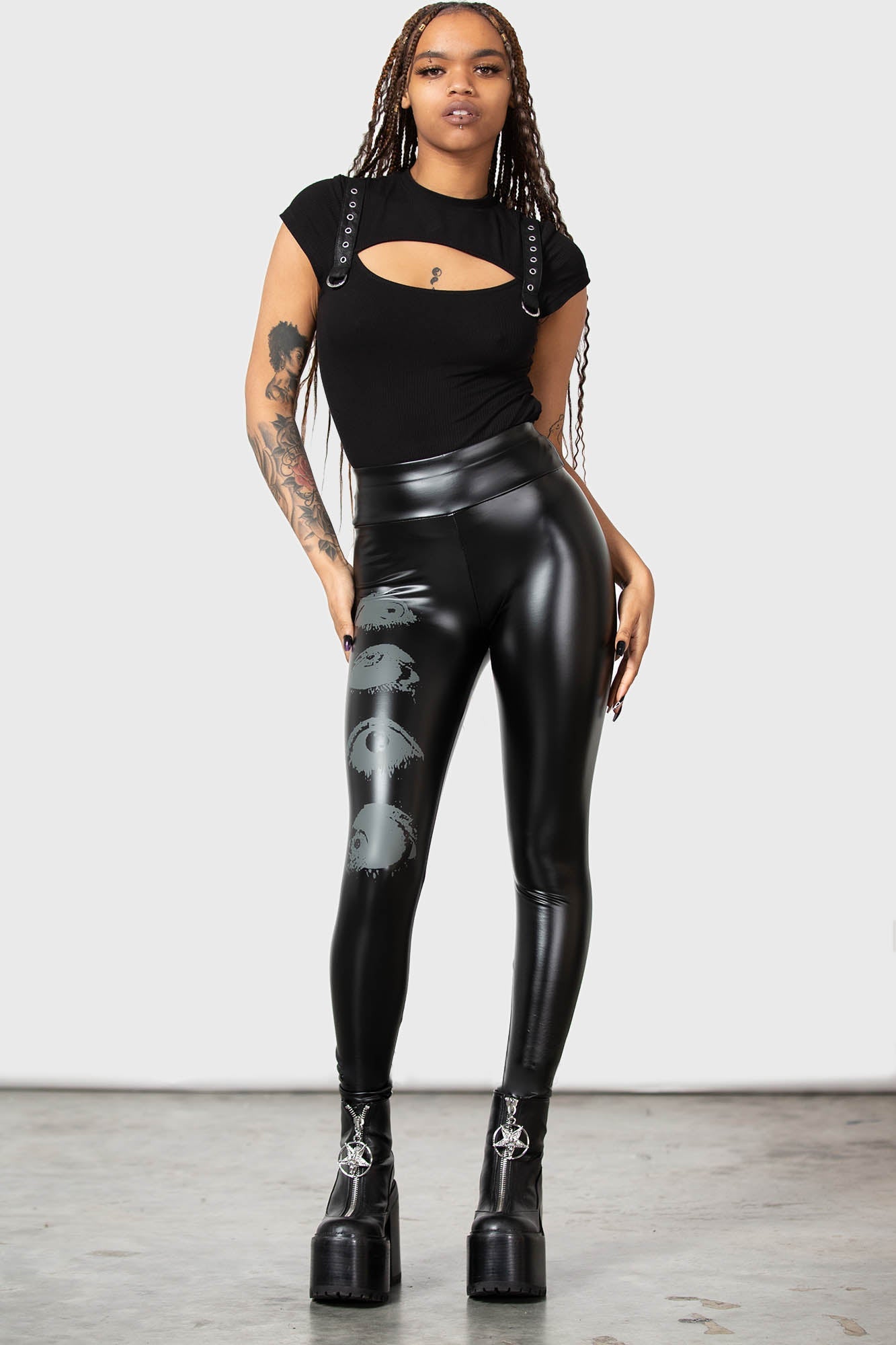 Killstar See Through Faux Leather Leggings - High Waist Stretch