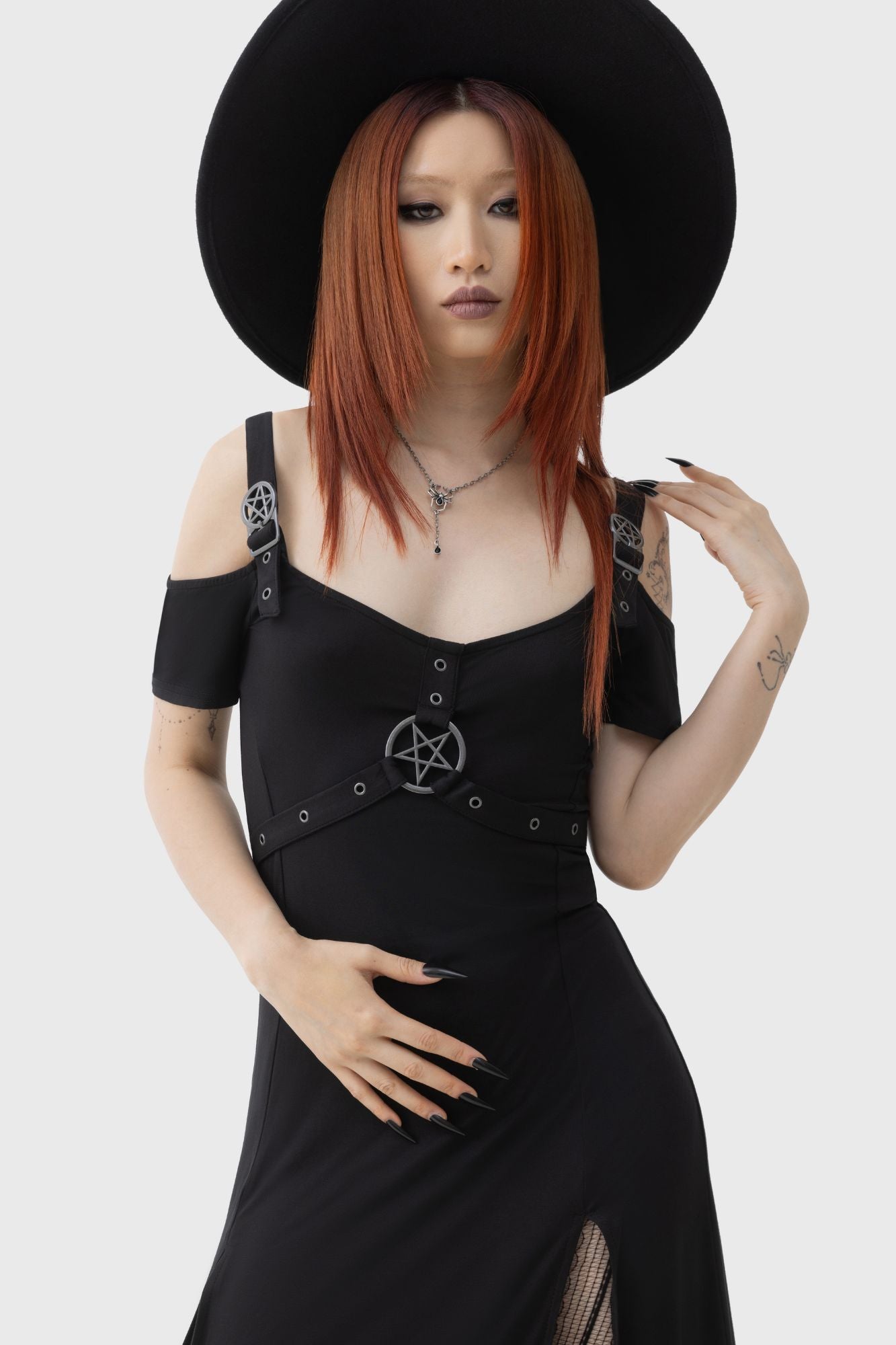 Killstar Serenova Cold Shoulder Maxi Dress with Slits