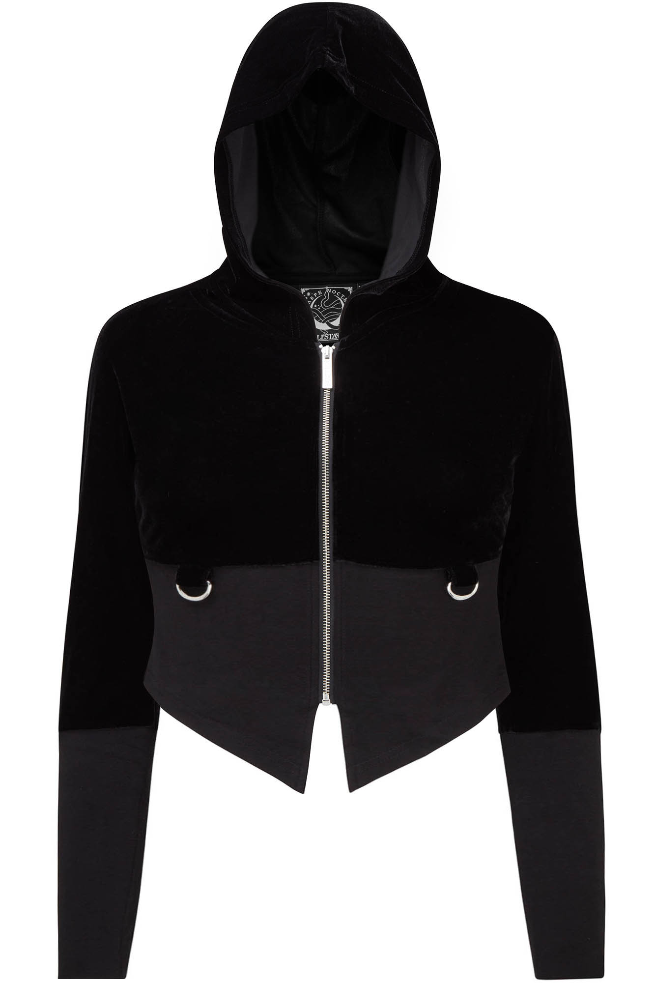 Killstar Shadow Shift Hooded Crop Top - Black Stretch Jersey