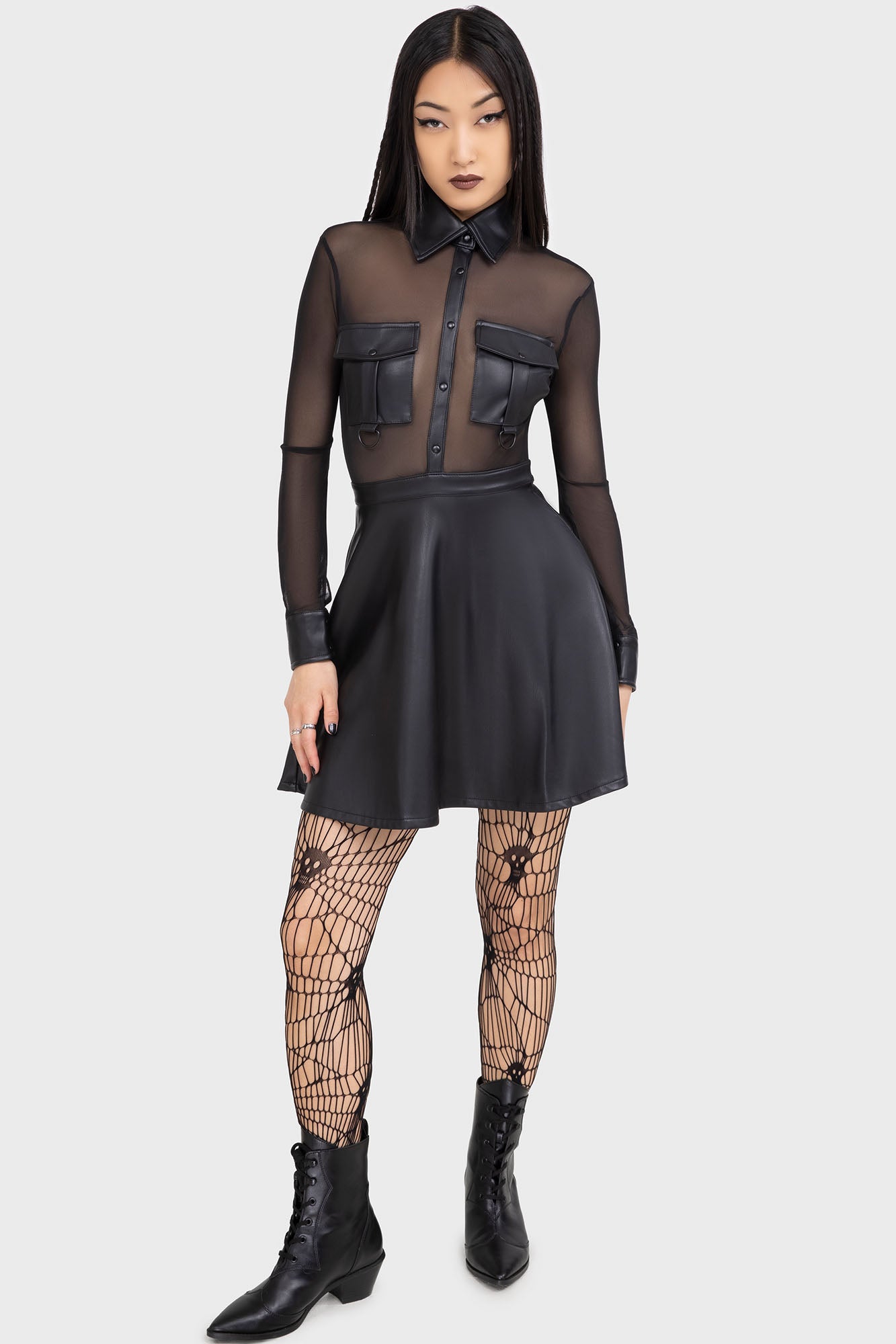 Kihlist Shadowsinger PU Mini Dress with Mesh & Side Zip