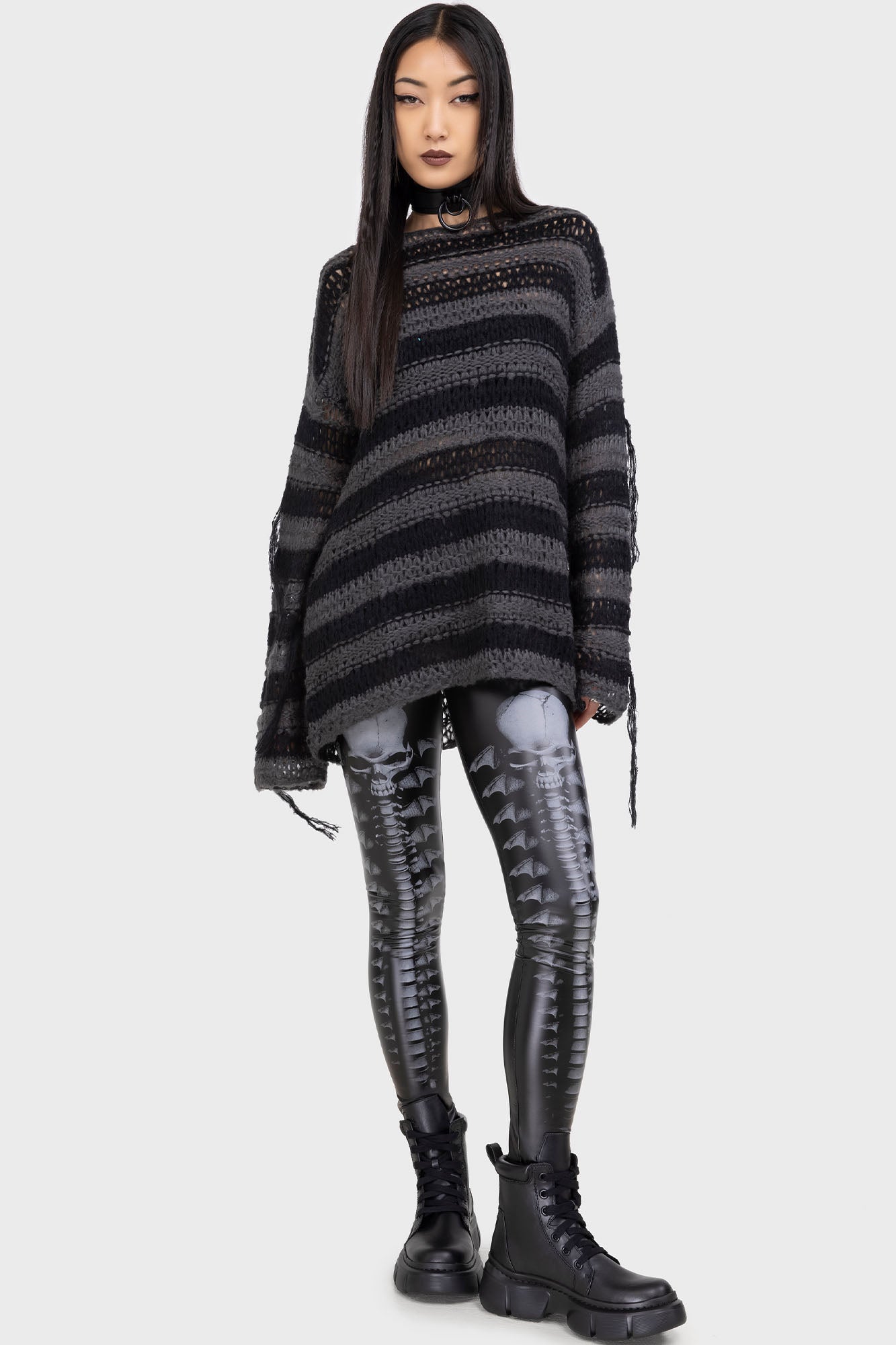 KIHILIST Solaria High Waisted PU Leggings with Skeleton Print
