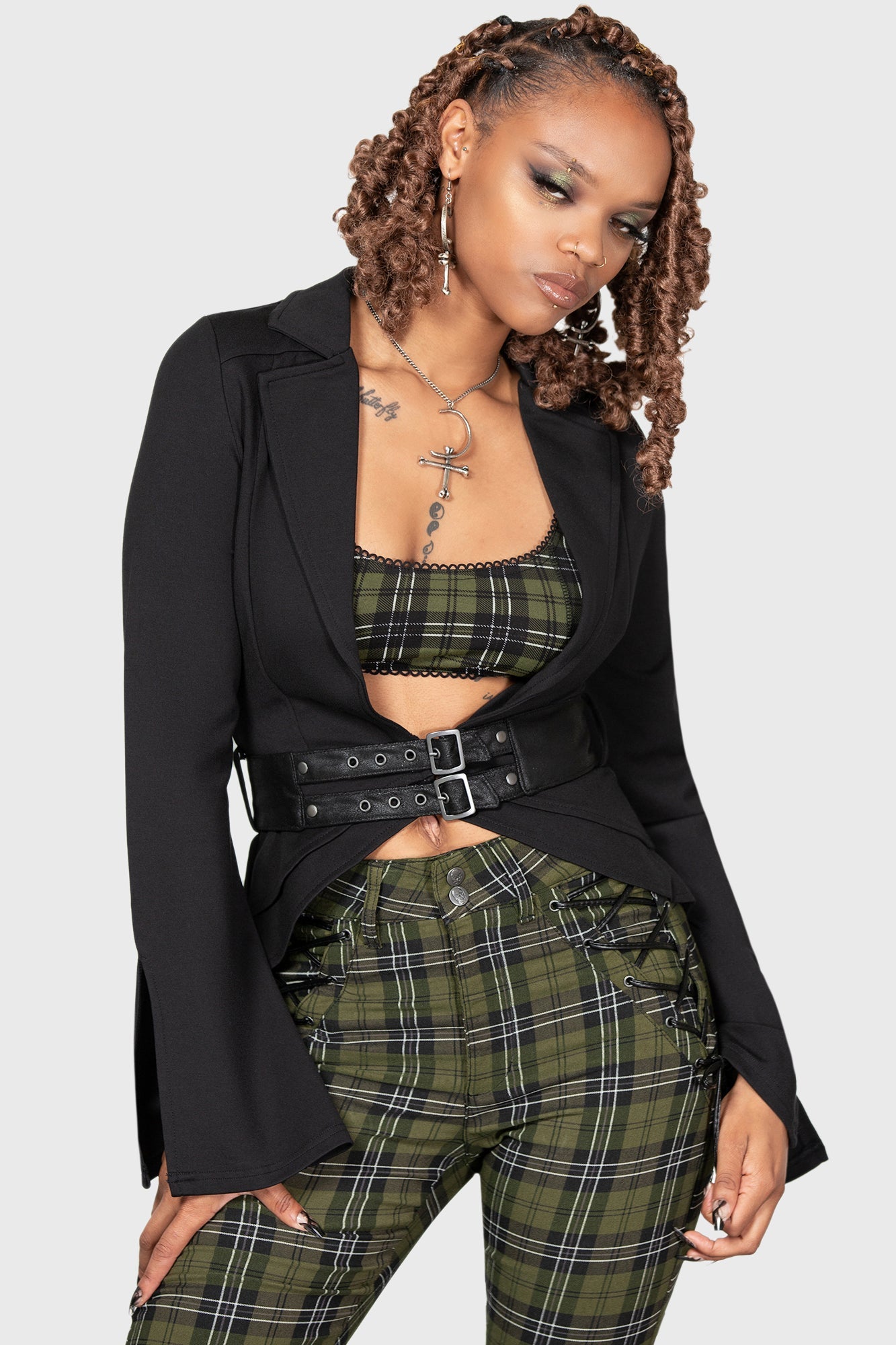 Killstar Wildish Haven Faux Suede Belt Jacket - Long Bell Sleeves