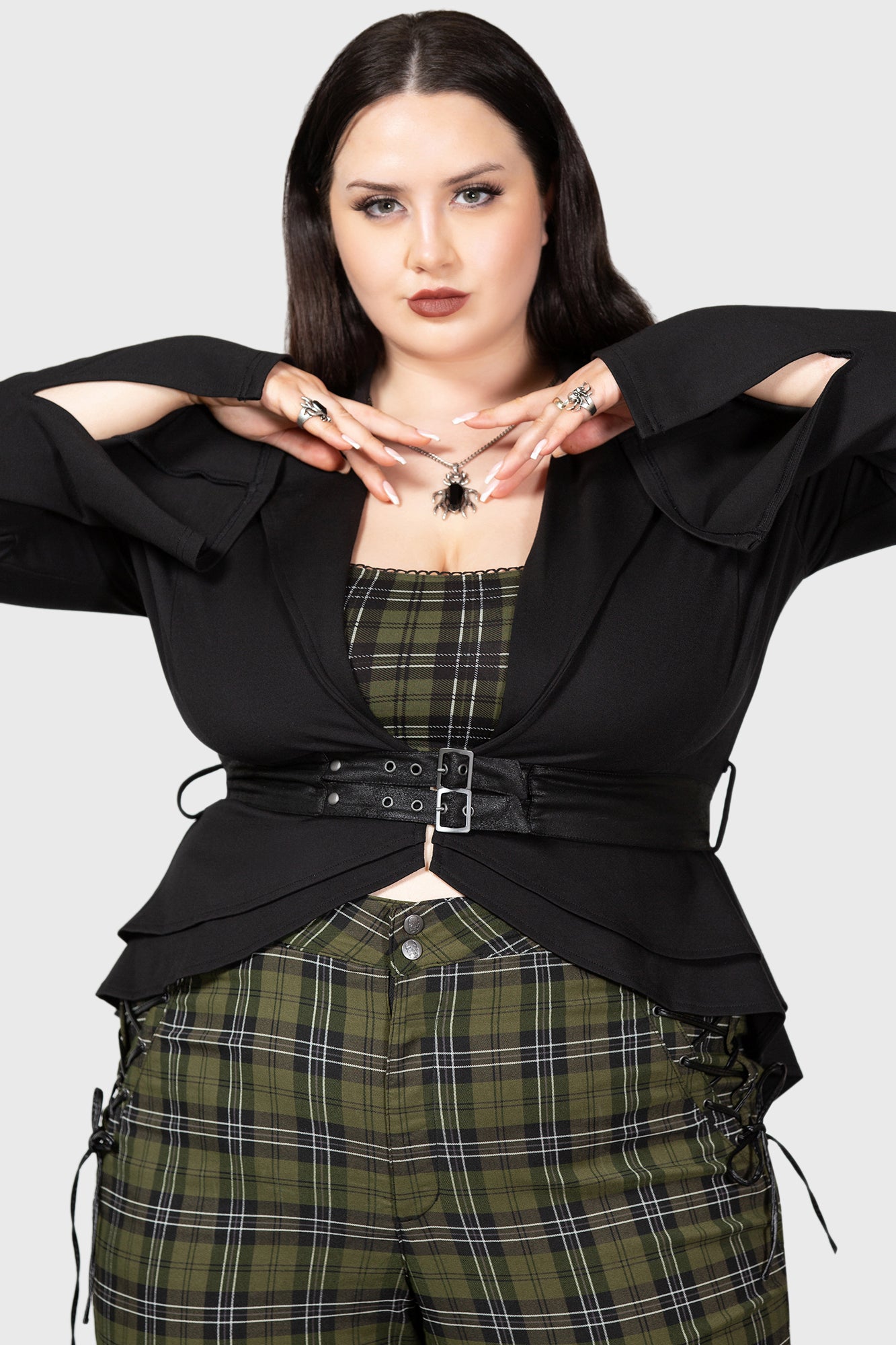 Killstar Wildish Haven Faux Suede Belt Jacket - Long Bell Sleeves