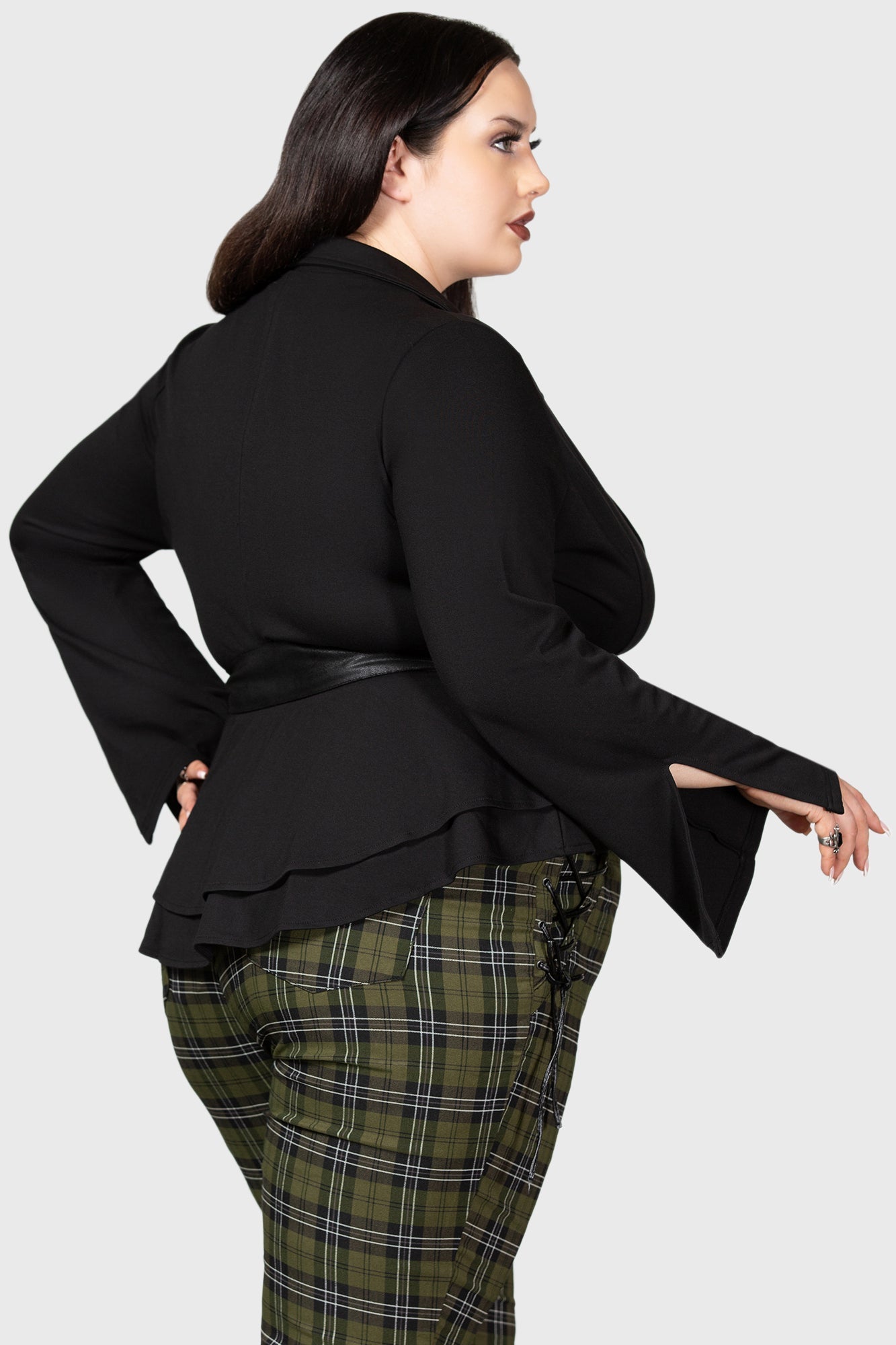 Killstar Wildish Haven Faux Suede Belt Jacket - Long Bell Sleeves