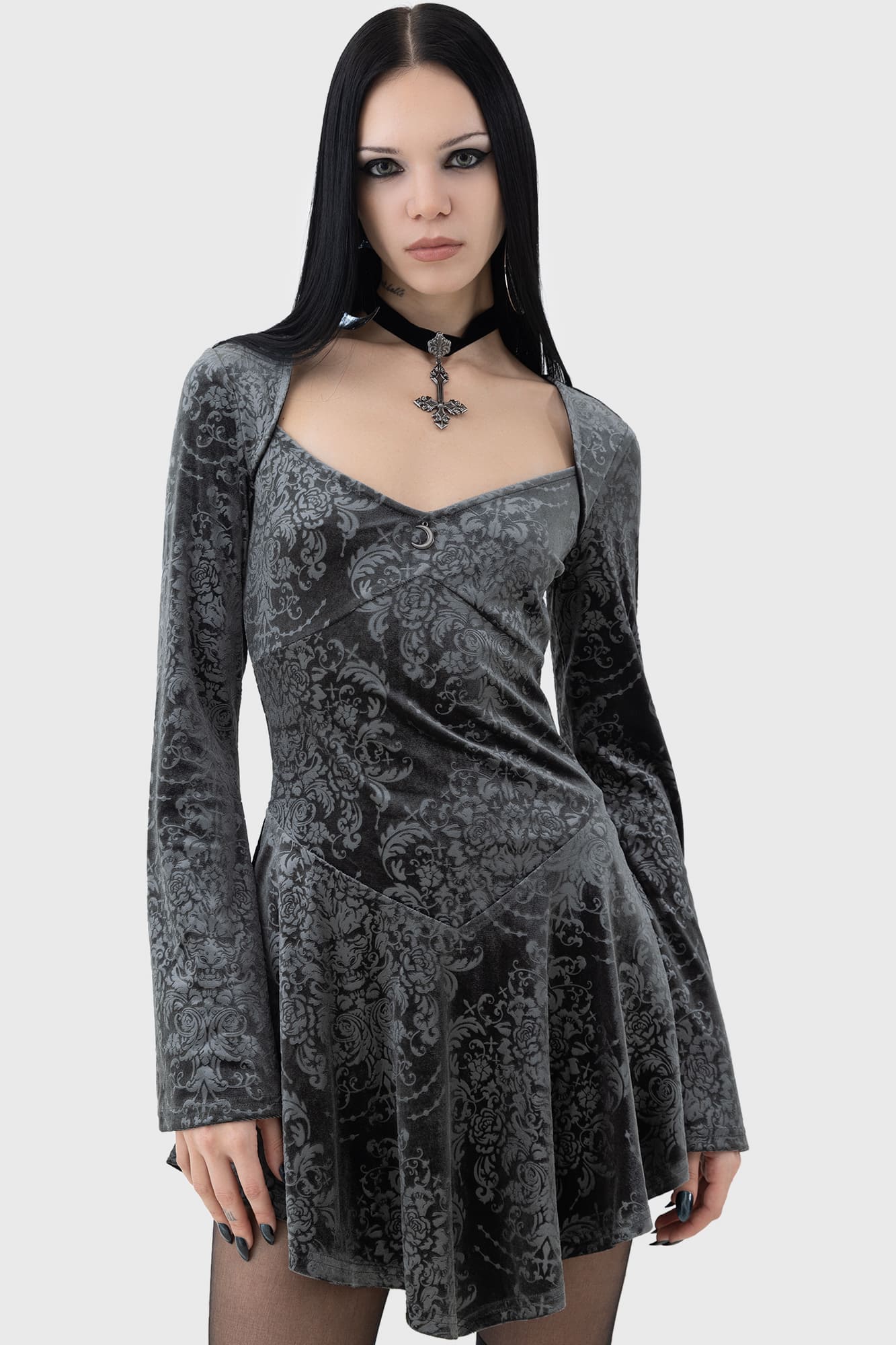 Killstar Sorcerous Metallic Velvet Mini Dress with Moon Hardware