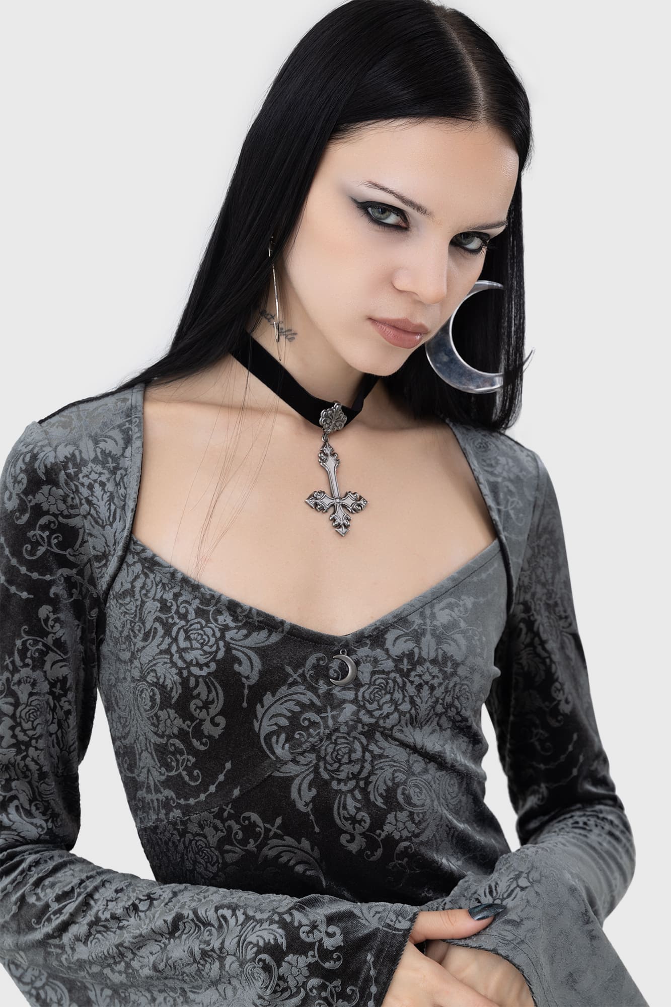 Killstar Sorcerous Metallic Velvet Mini Dress with Moon Hardware