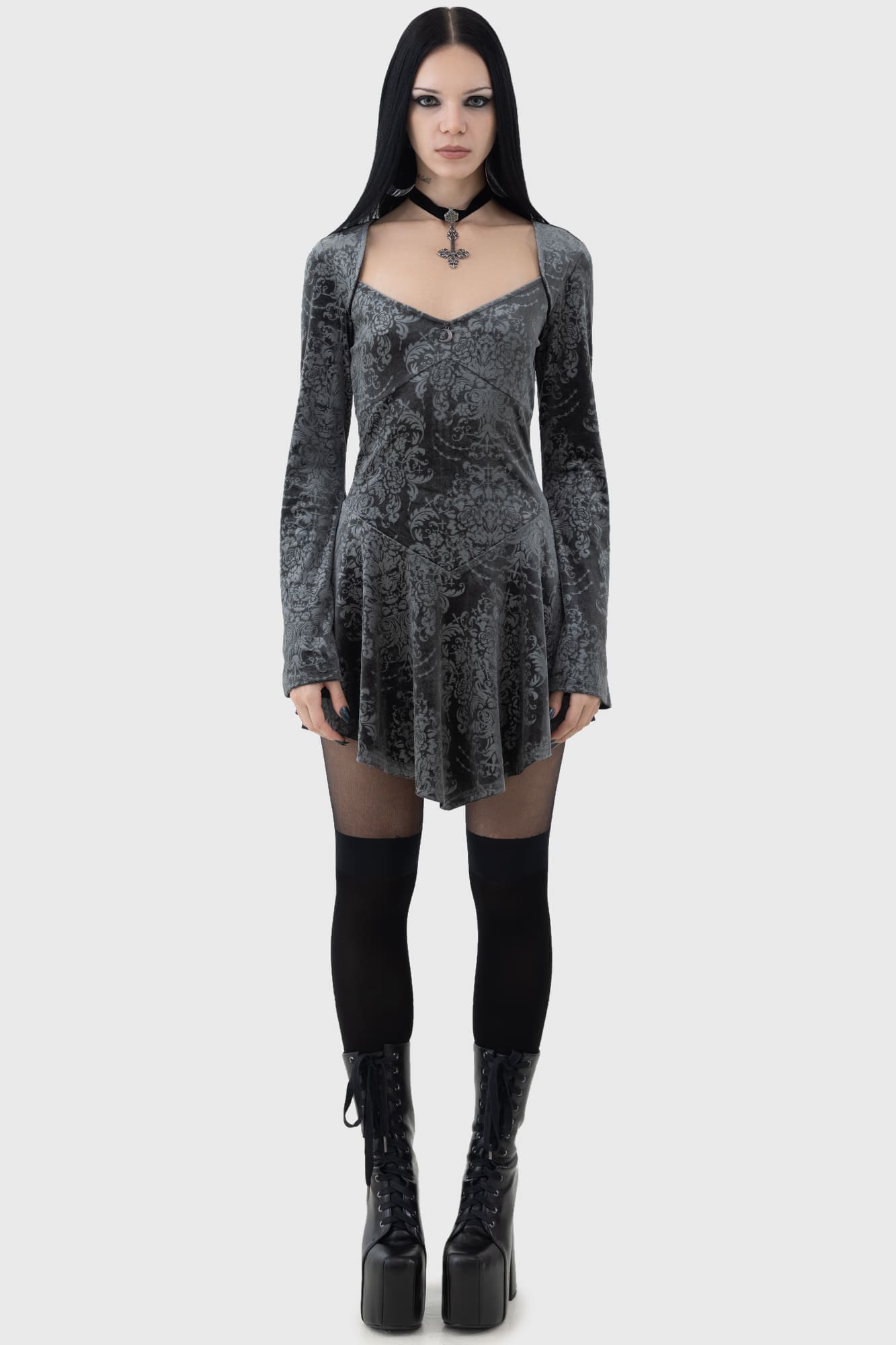 Killstar Sorcerous Metallic Velvet Mini Dress with Moon Hardware