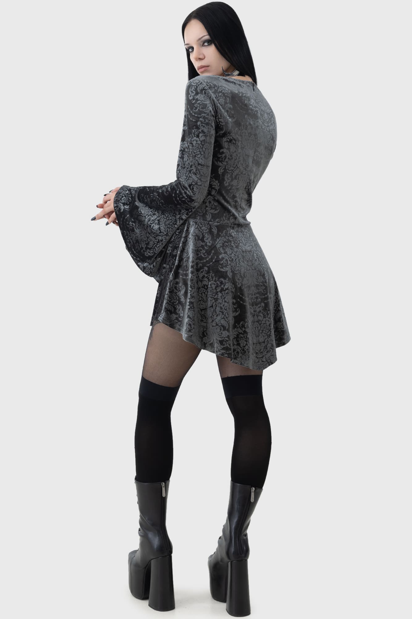 Killstar Sorcerous Metallic Velvet Mini Dress with Moon Hardware