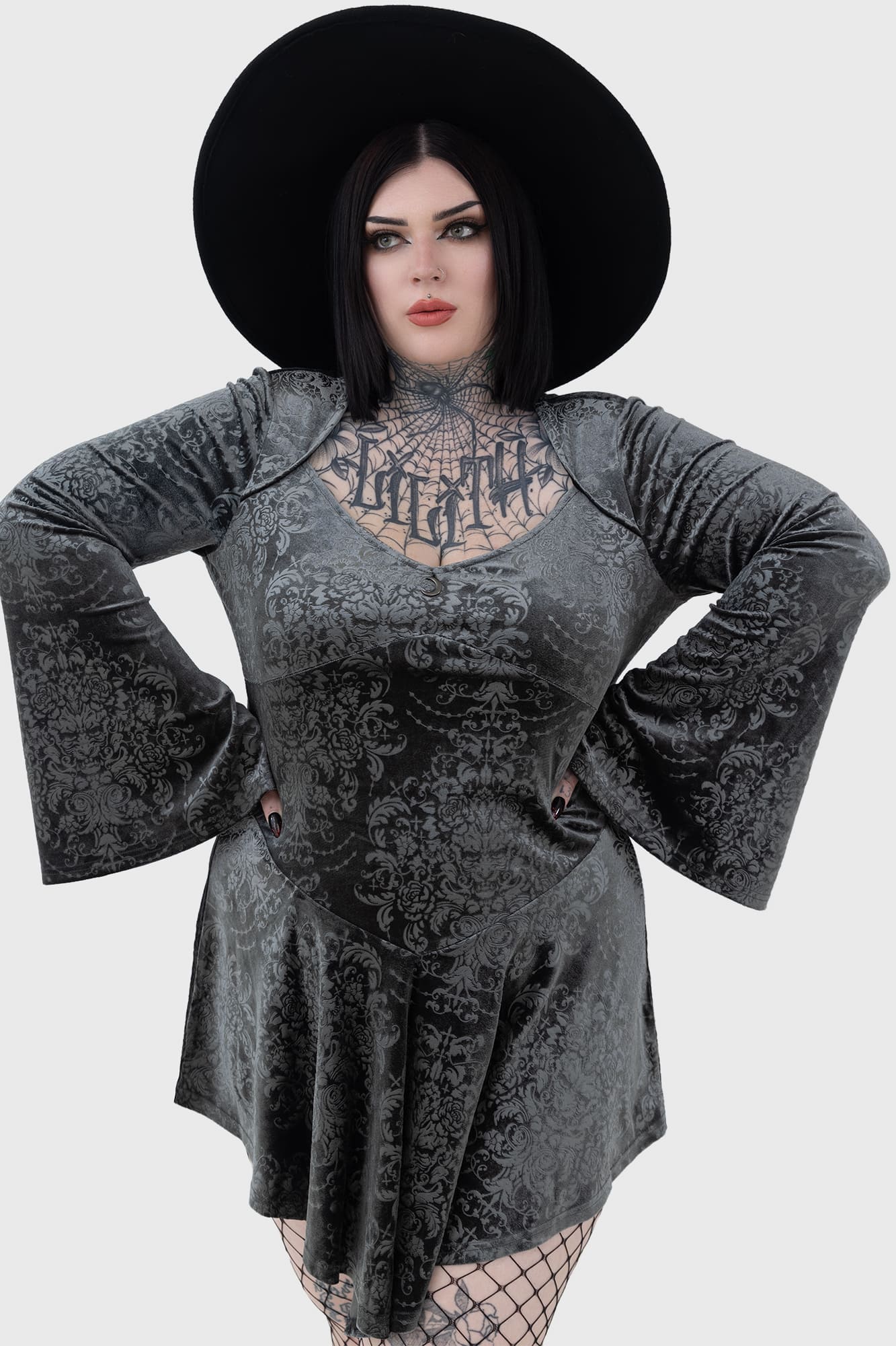 Killstar Sorcerous Metallic Velvet Mini Dress with Moon Hardware