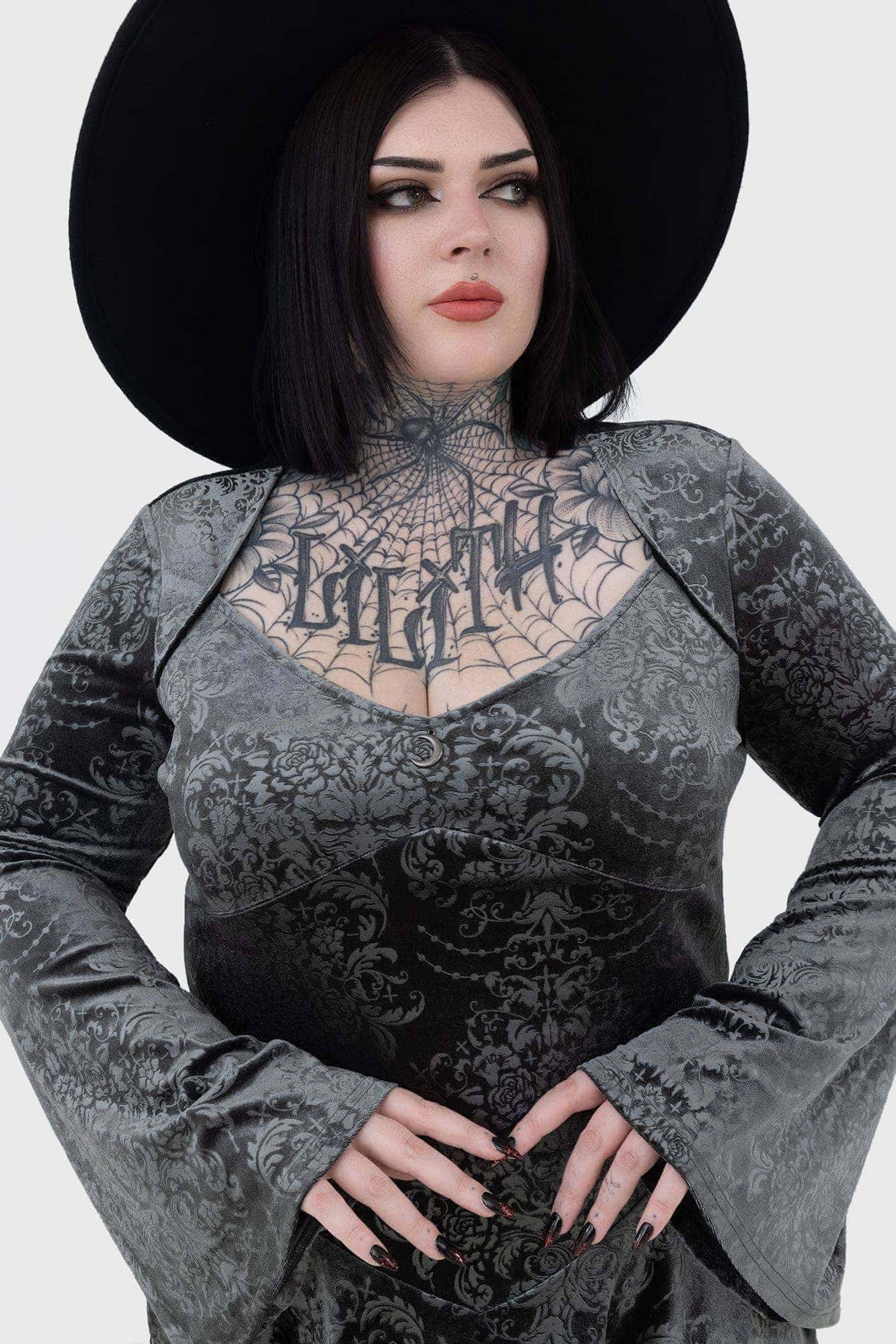 Killstar Sorcerous Metallic Velvet Mini Dress with Moon Hardware