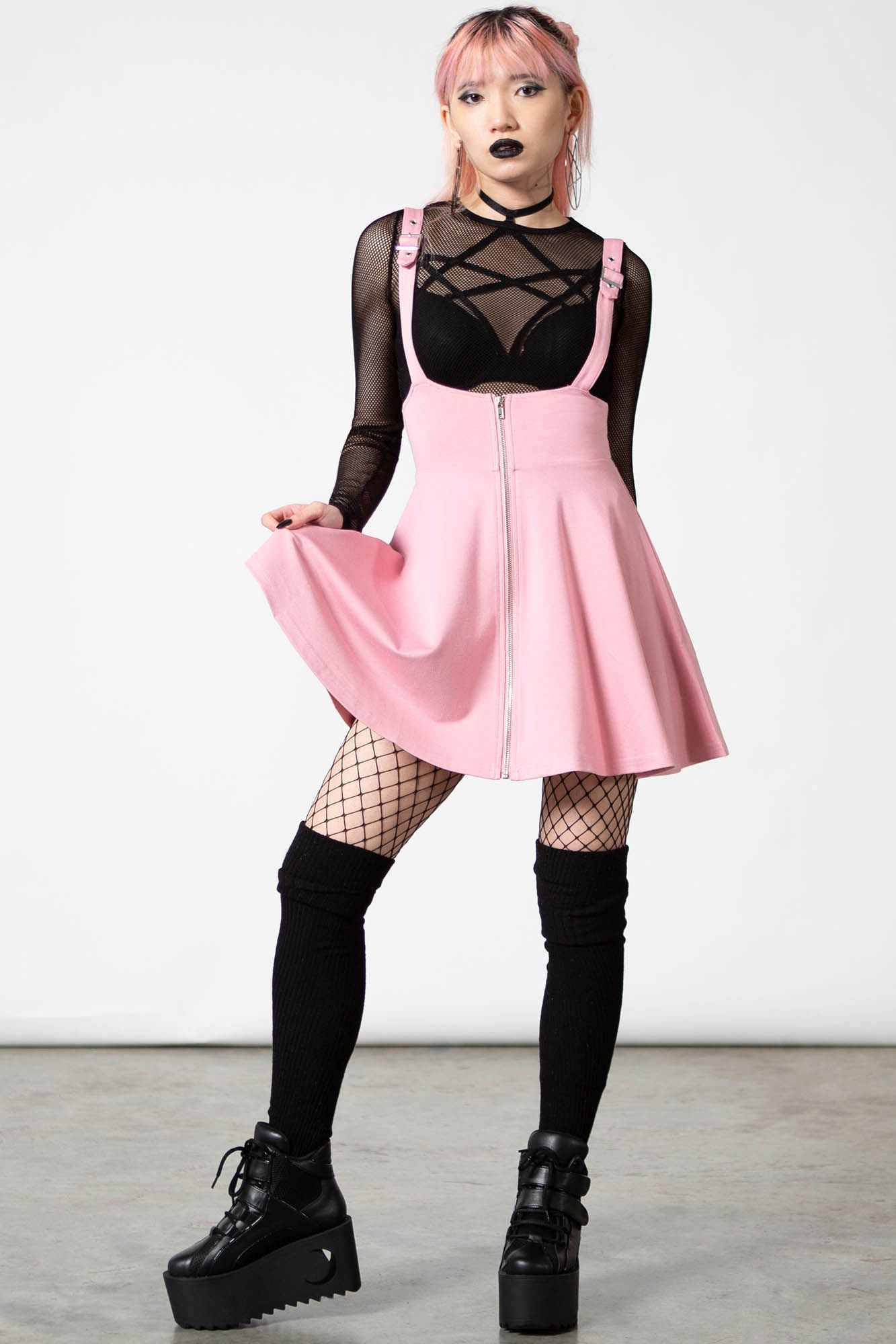 Killstar Pastel Pink Suspend Me Statement Skirt with Buckles
