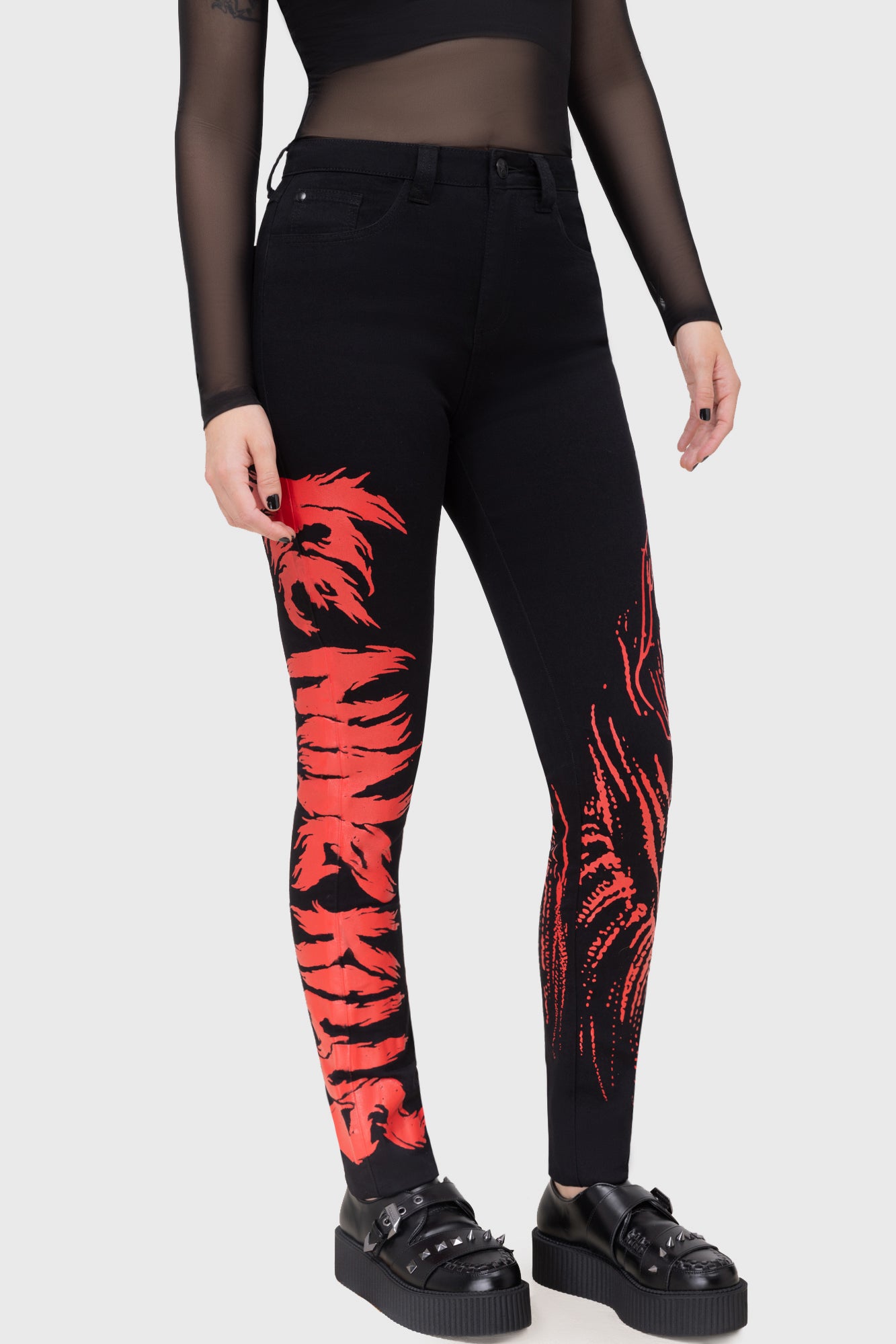 KILLSTAR Skinny Jeans for Women - Stretch Denim with Band Print