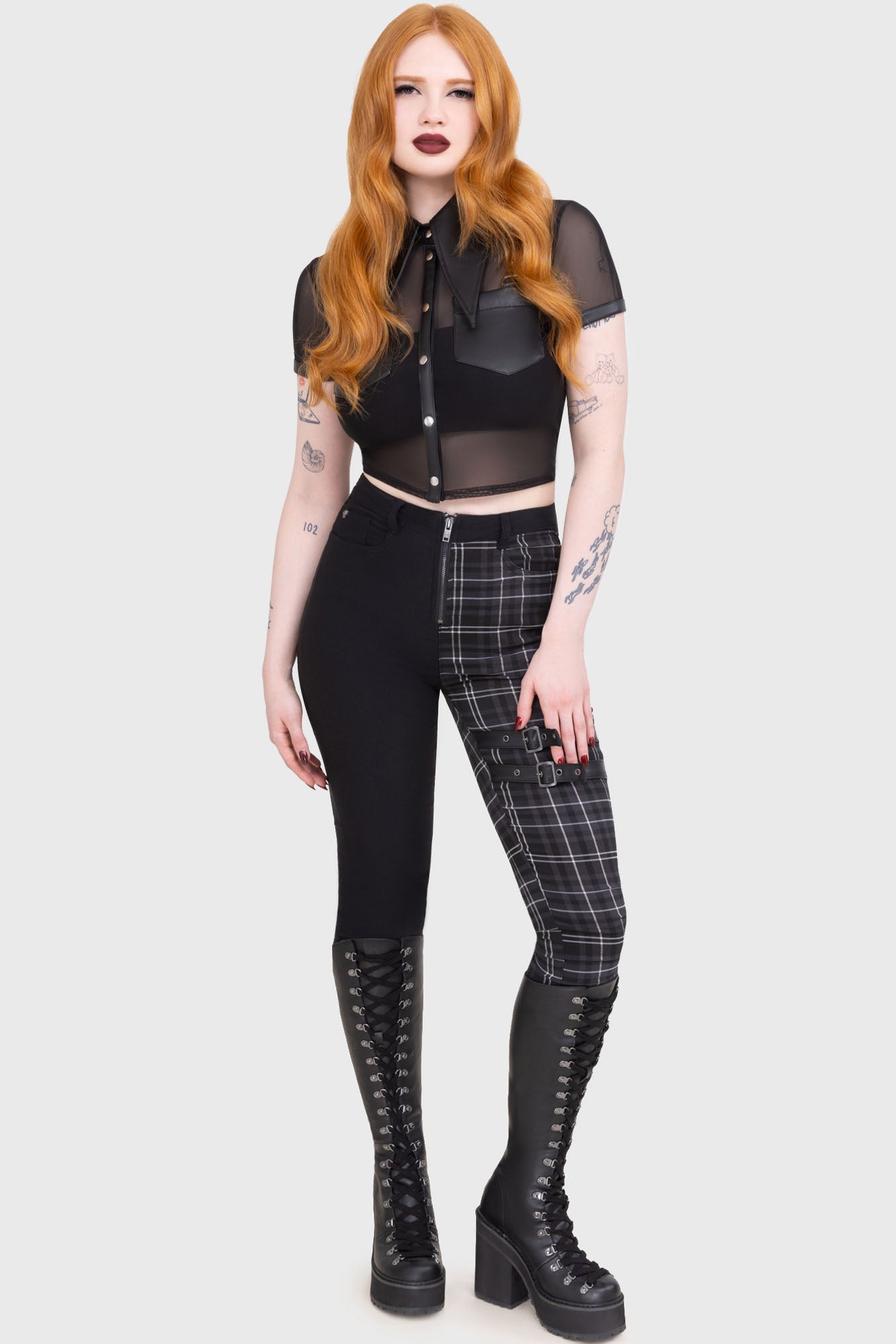 Killstar Grey Tartan Riot Trousers with Adjustable Straps