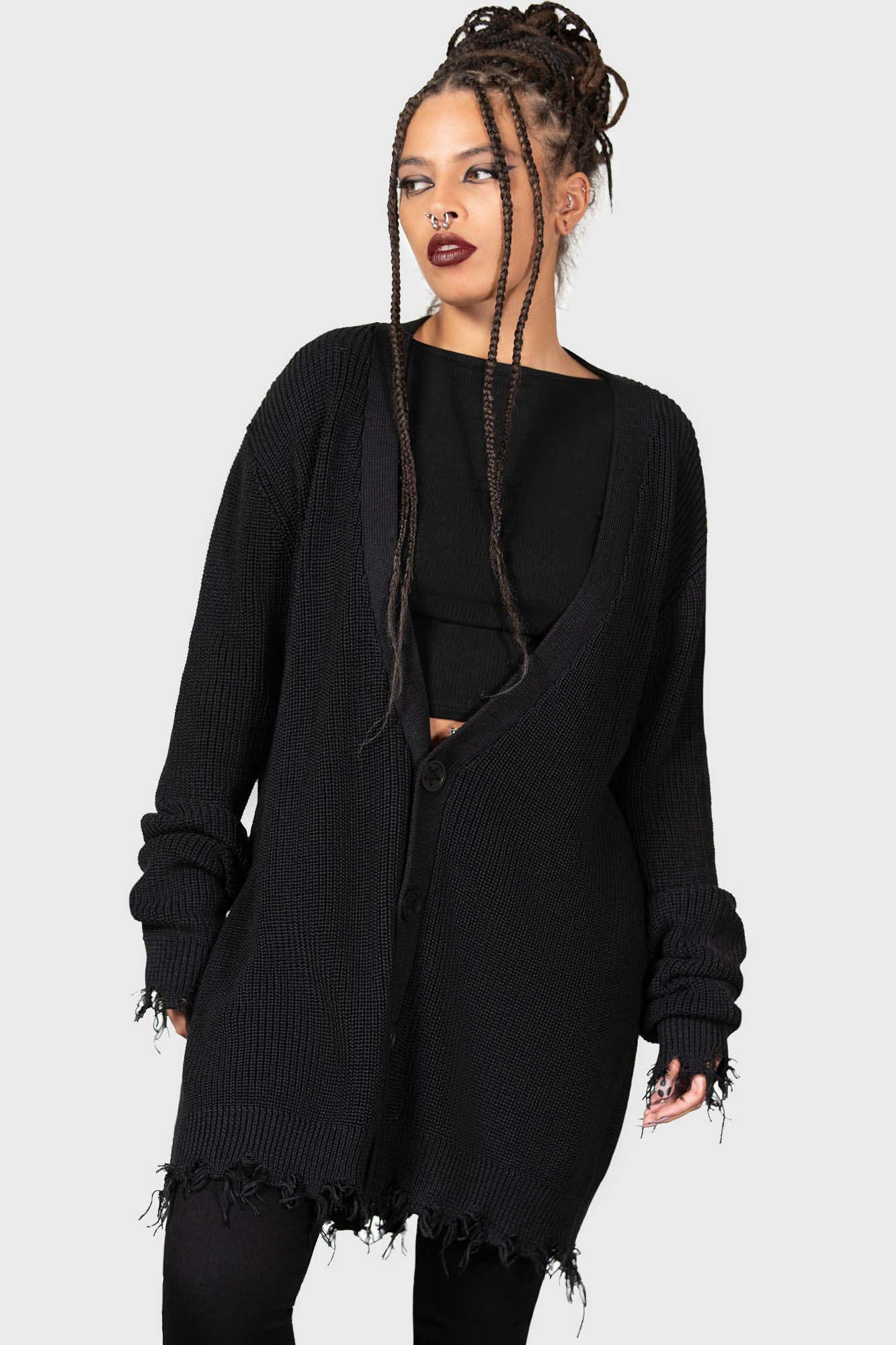 Killstar Distressed Pentagram Button Cardigan - Unisex V-Neck Knit