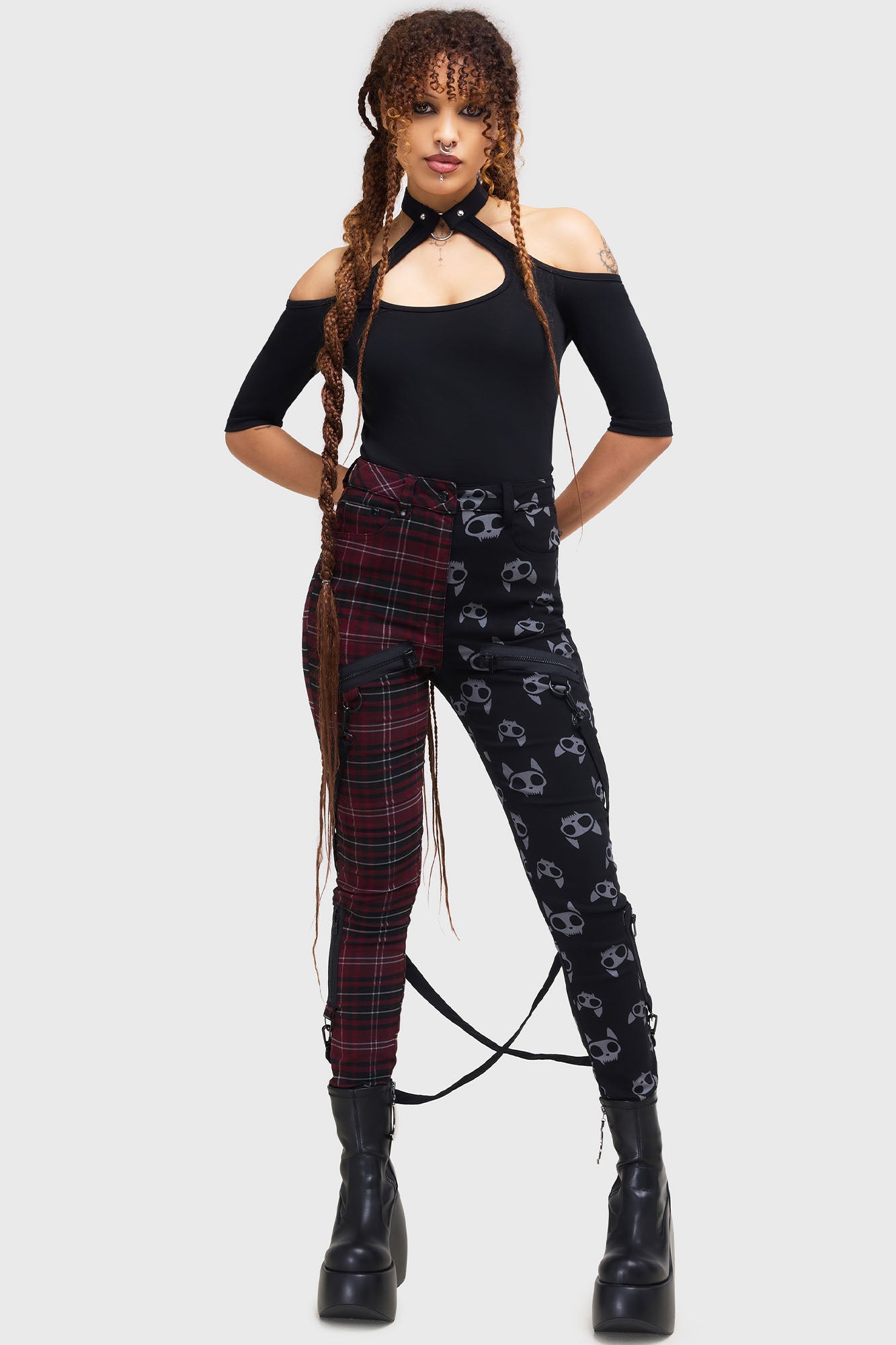 Killstar Vampurr Stretch Gothic Pants with Suspenders