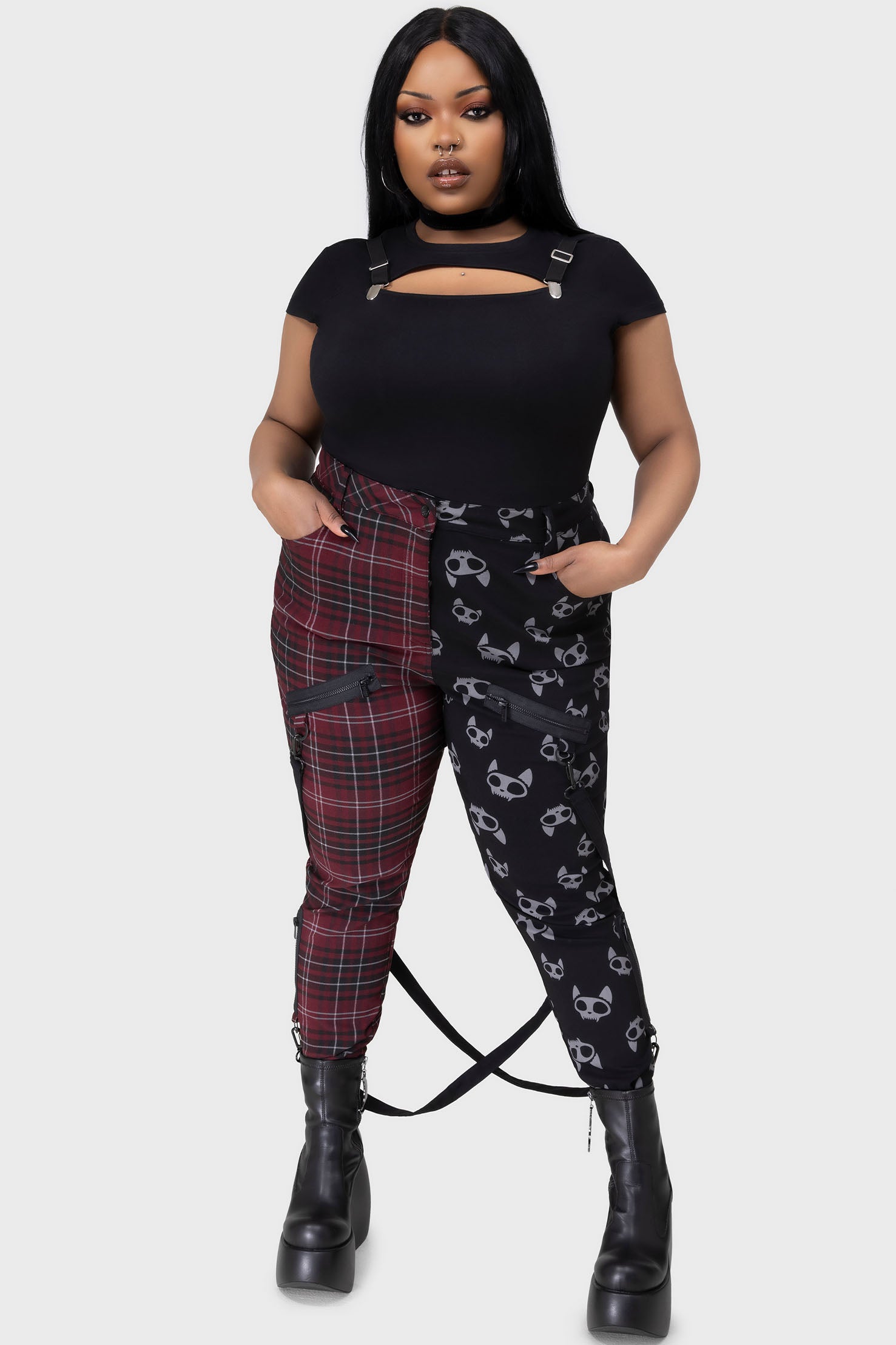Killstar Vampurr Stretch Gothic Pants with Suspenders