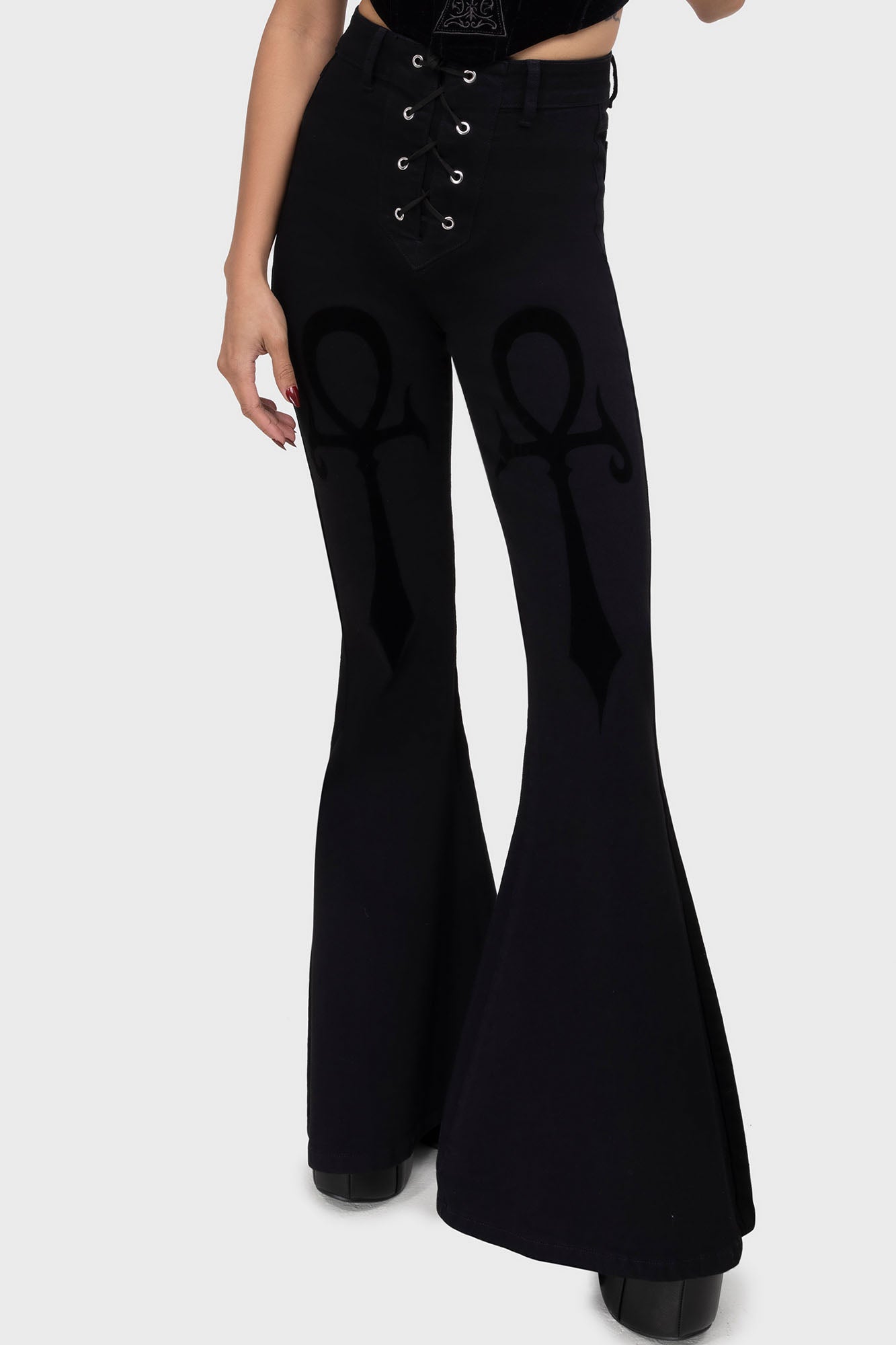 Killstar Umbral Lock Flare Jeans with Velvet Ankh Detail