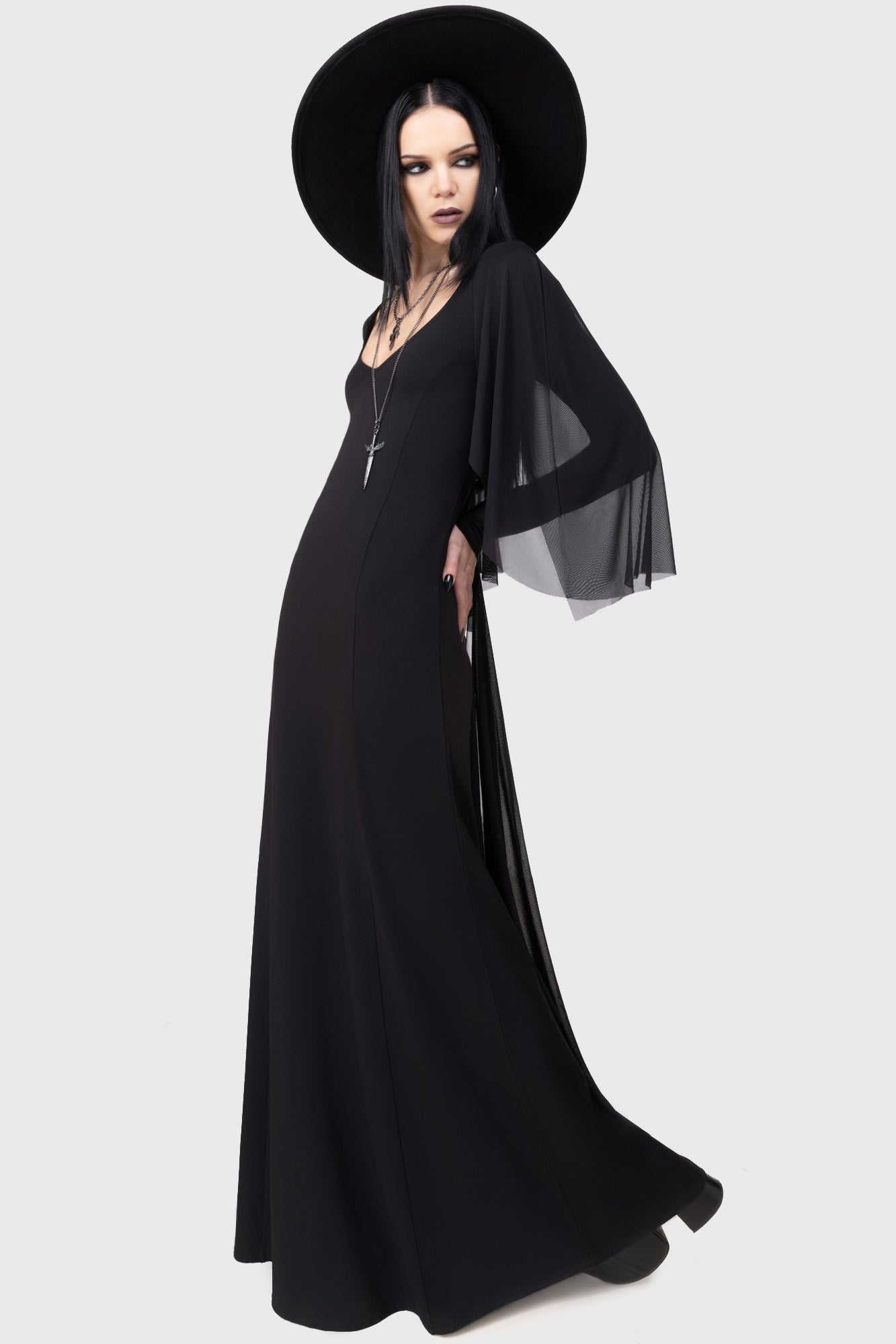 Killstar Under Her Spell Maxi Dress with Mesh Cape & Detachable Sleeves