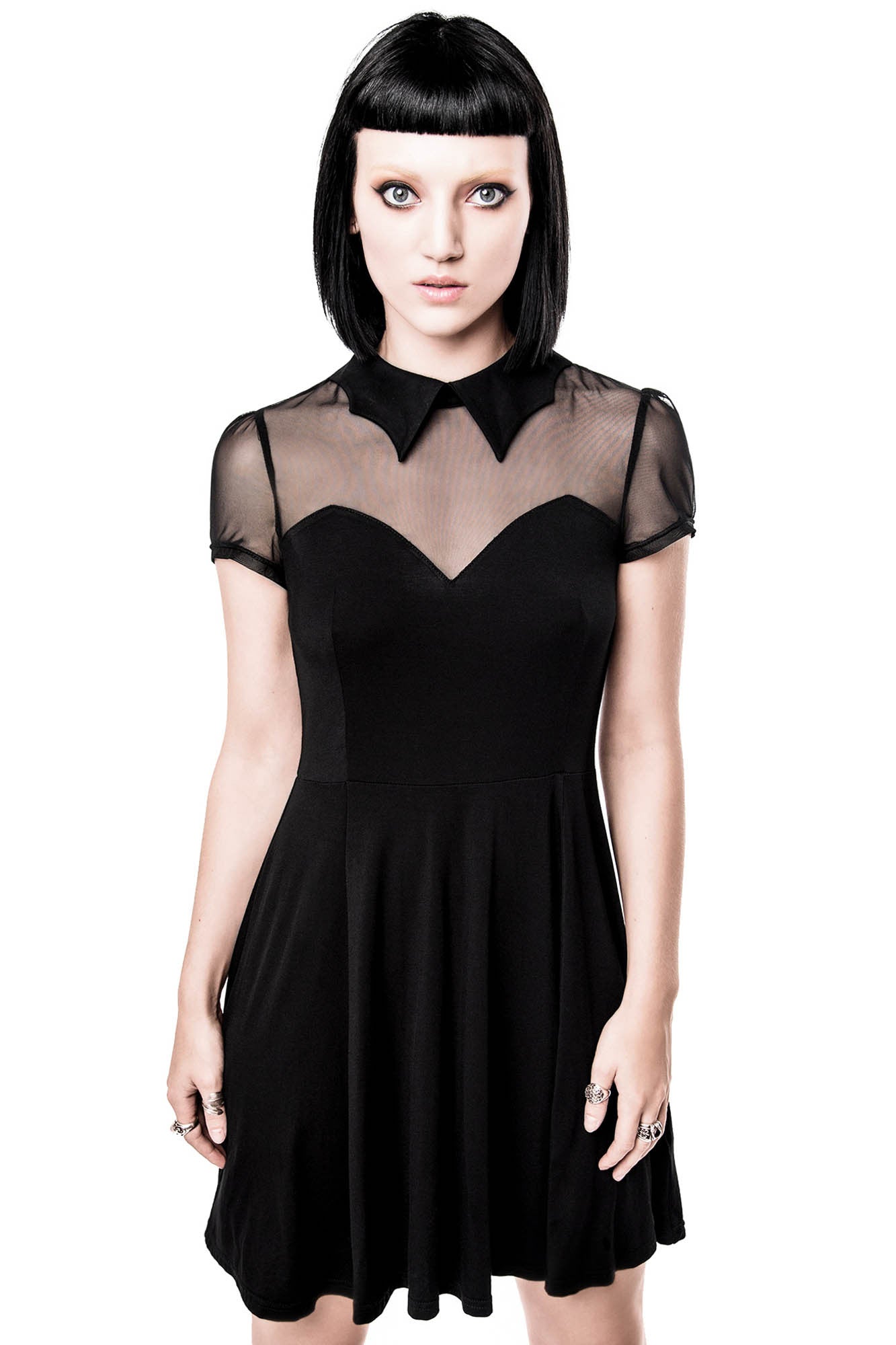 Killstar Vampyra Black Skater Dress with Mesh Yoke