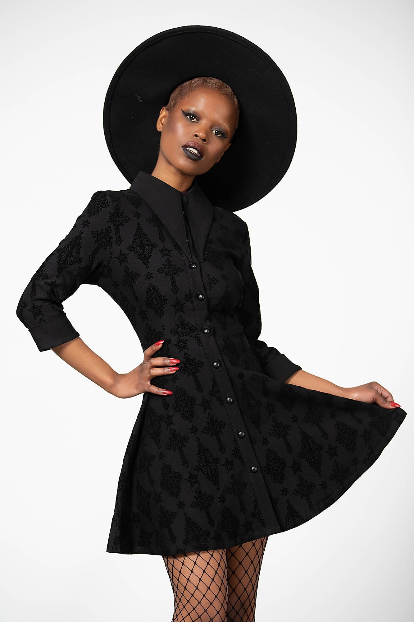 Killstar Vanda Flocked Collar Corset Dress