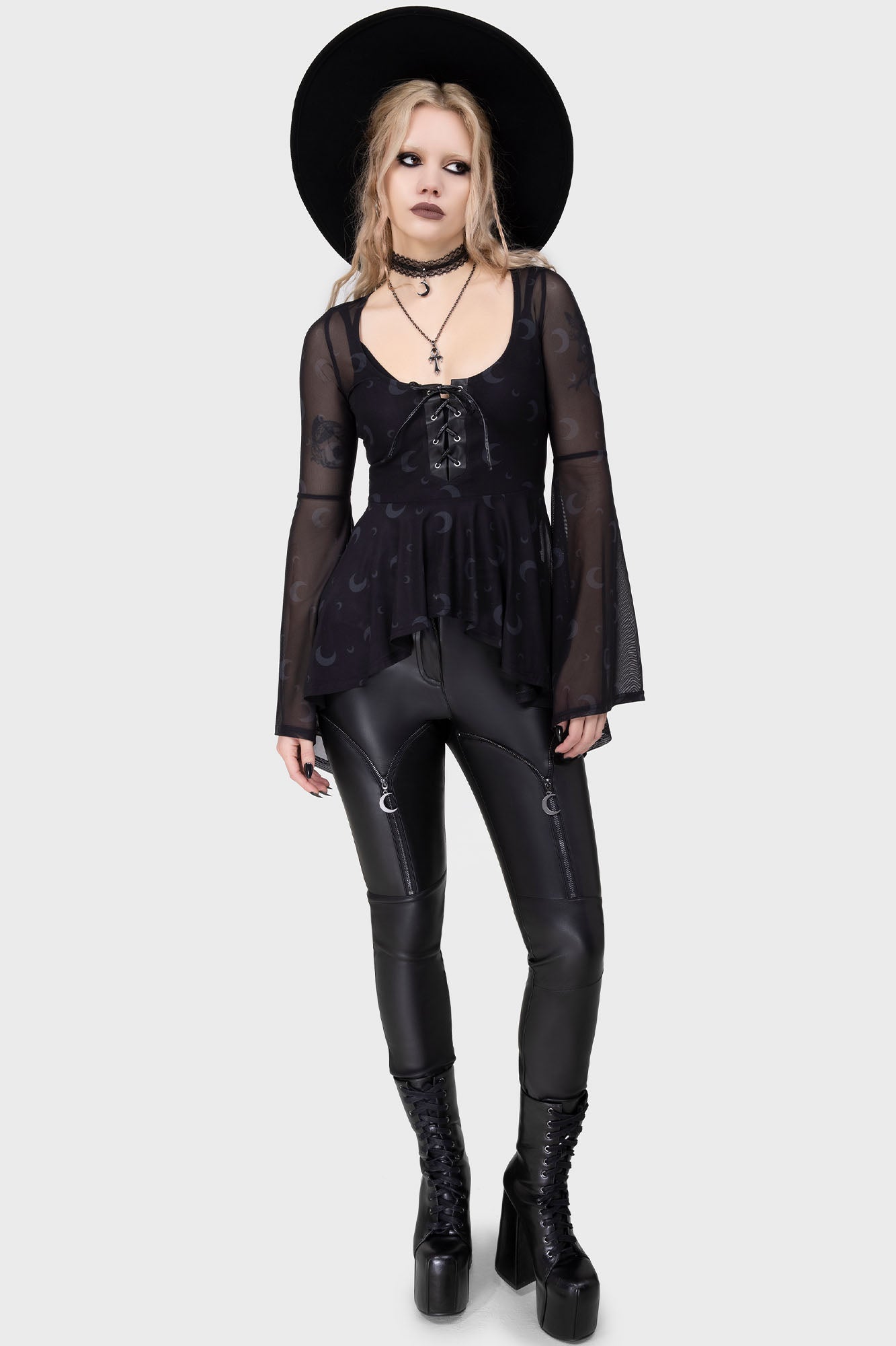 Killstar Vaultlum High Waisted PU Trousers with Zip Detail