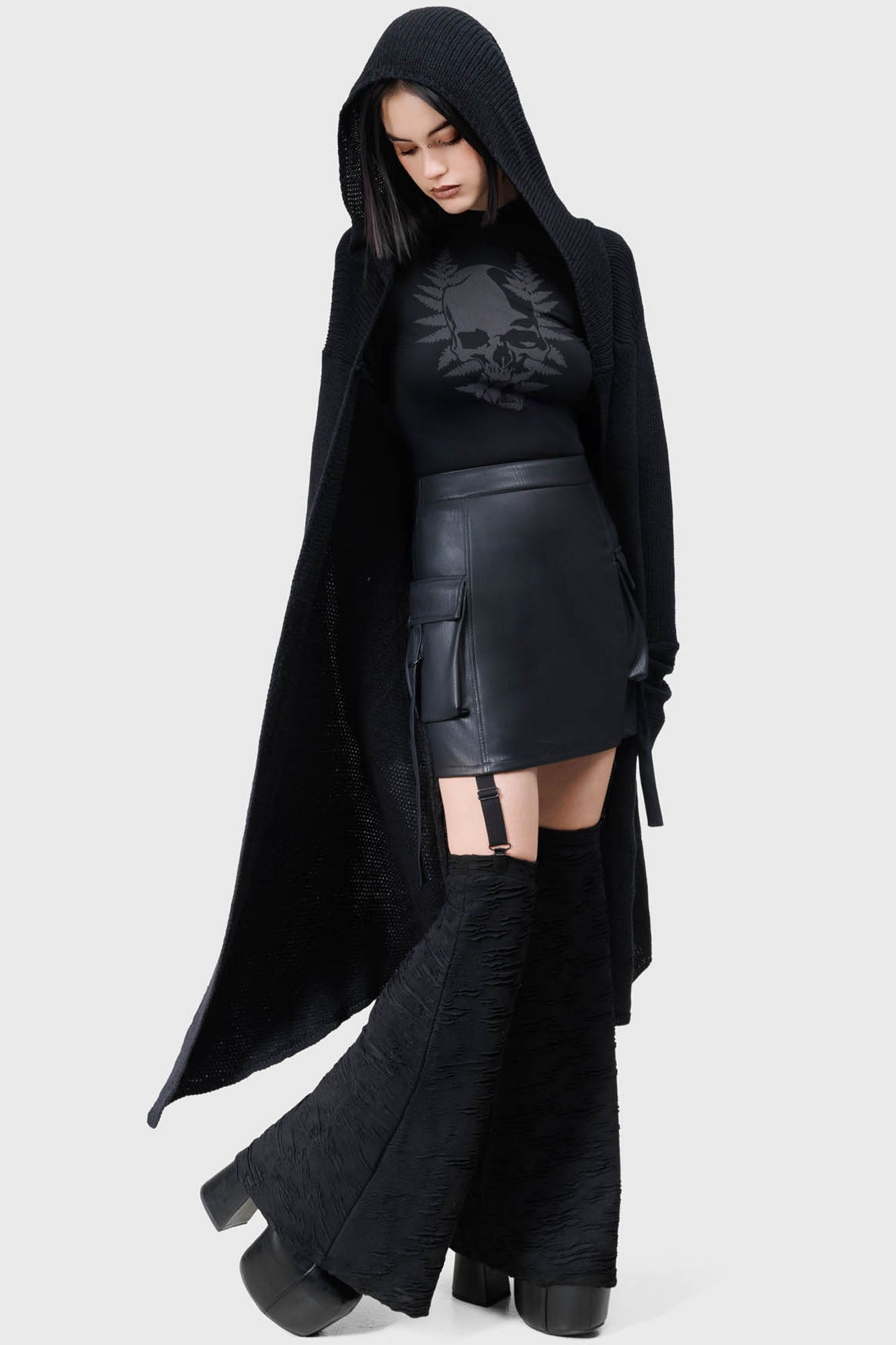 Venomyst PU Leather Skirt with Detachable Leg Warmers