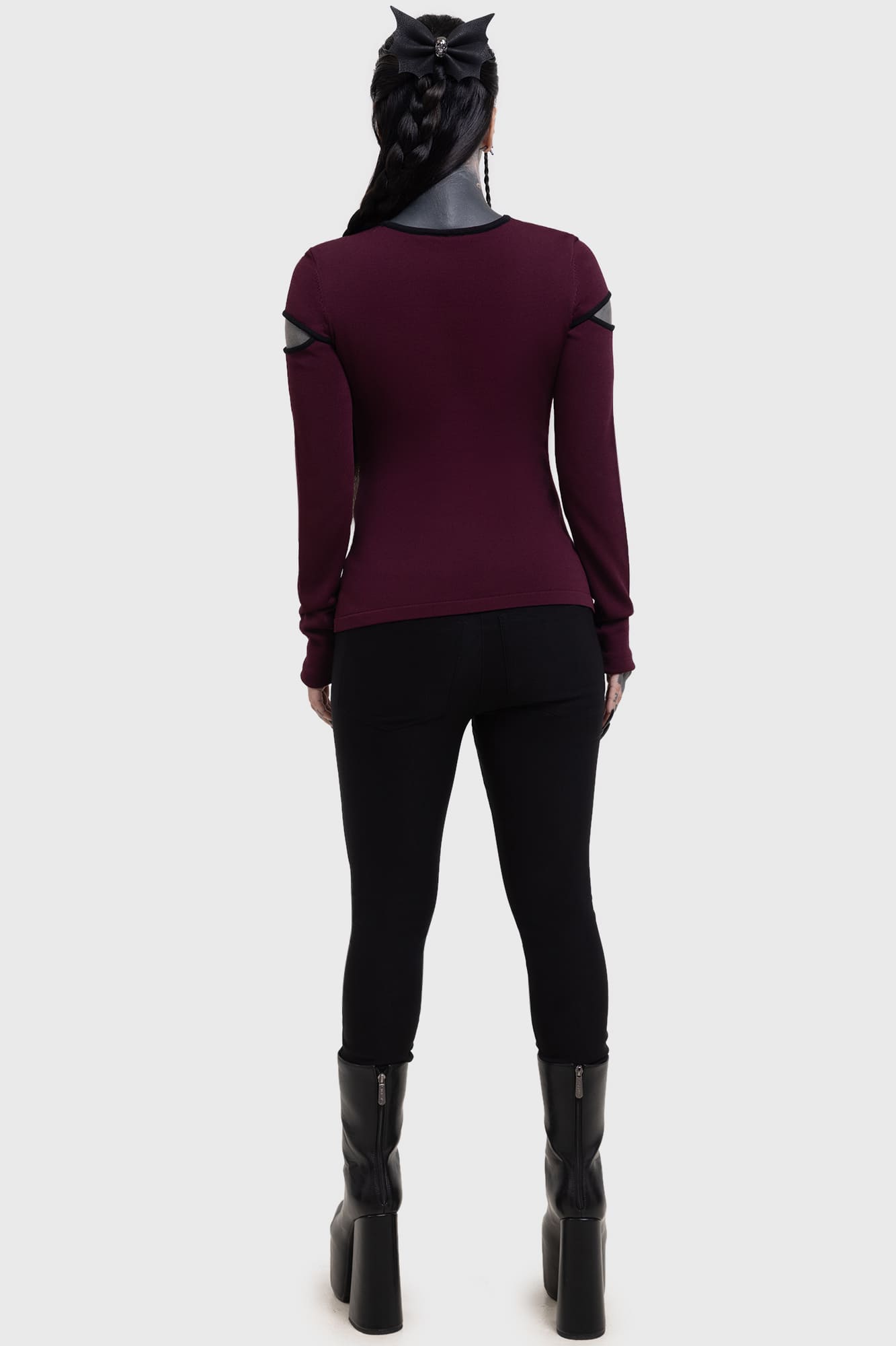 Killstar Vesper Veil Skinny Trousers with PU Patches & Lace-Up Detail