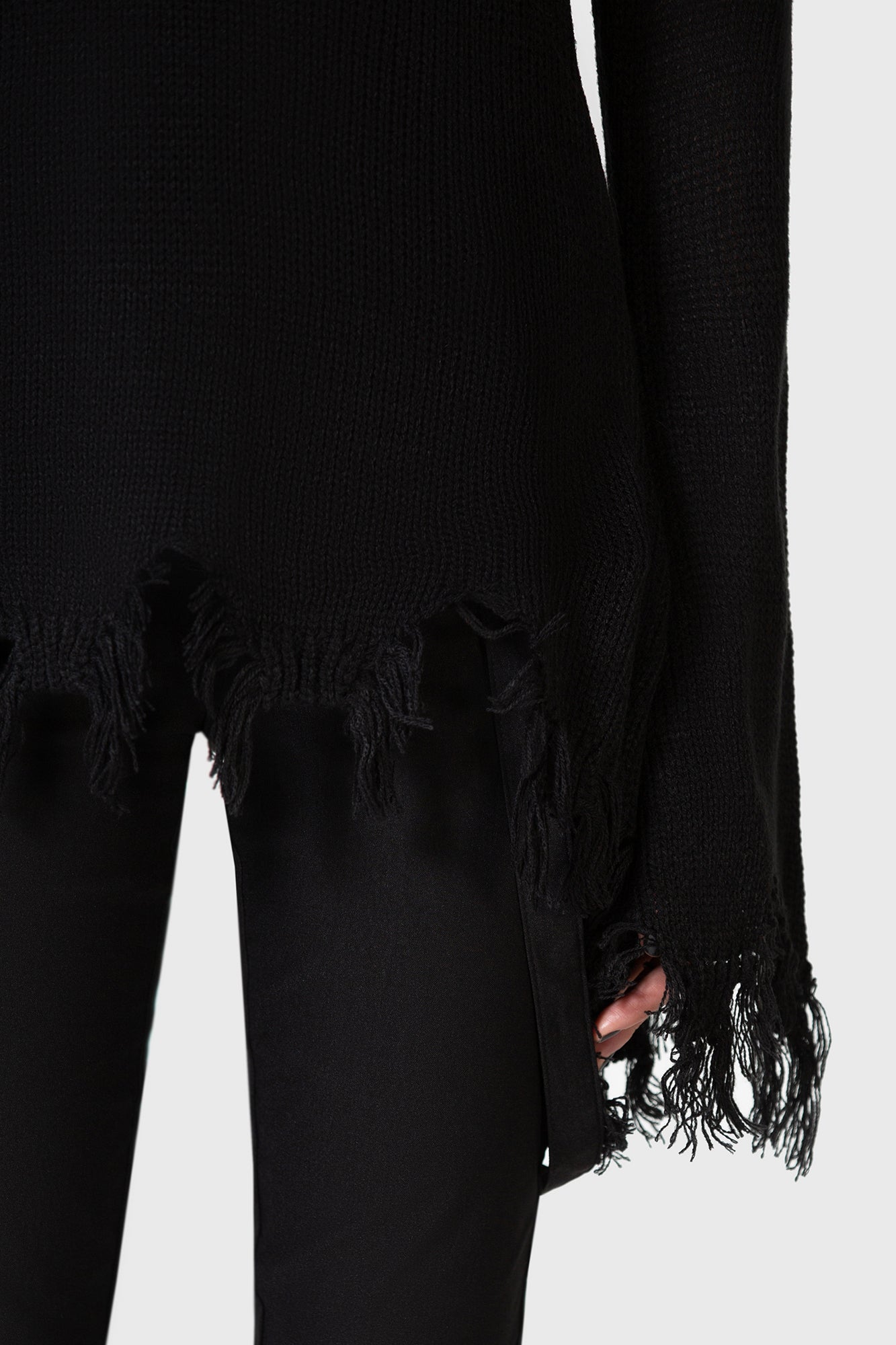 KIHILIST Distressed Cold Shoulder Knit Sweater - Soft Stretch Crew Neck