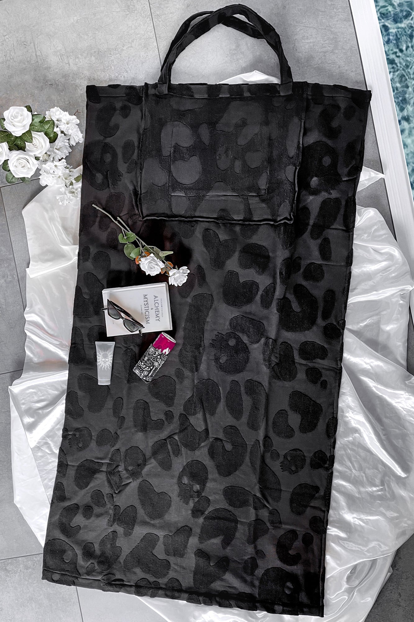 Killstar Leopard Print Beach Towel Bag with Front Pocket