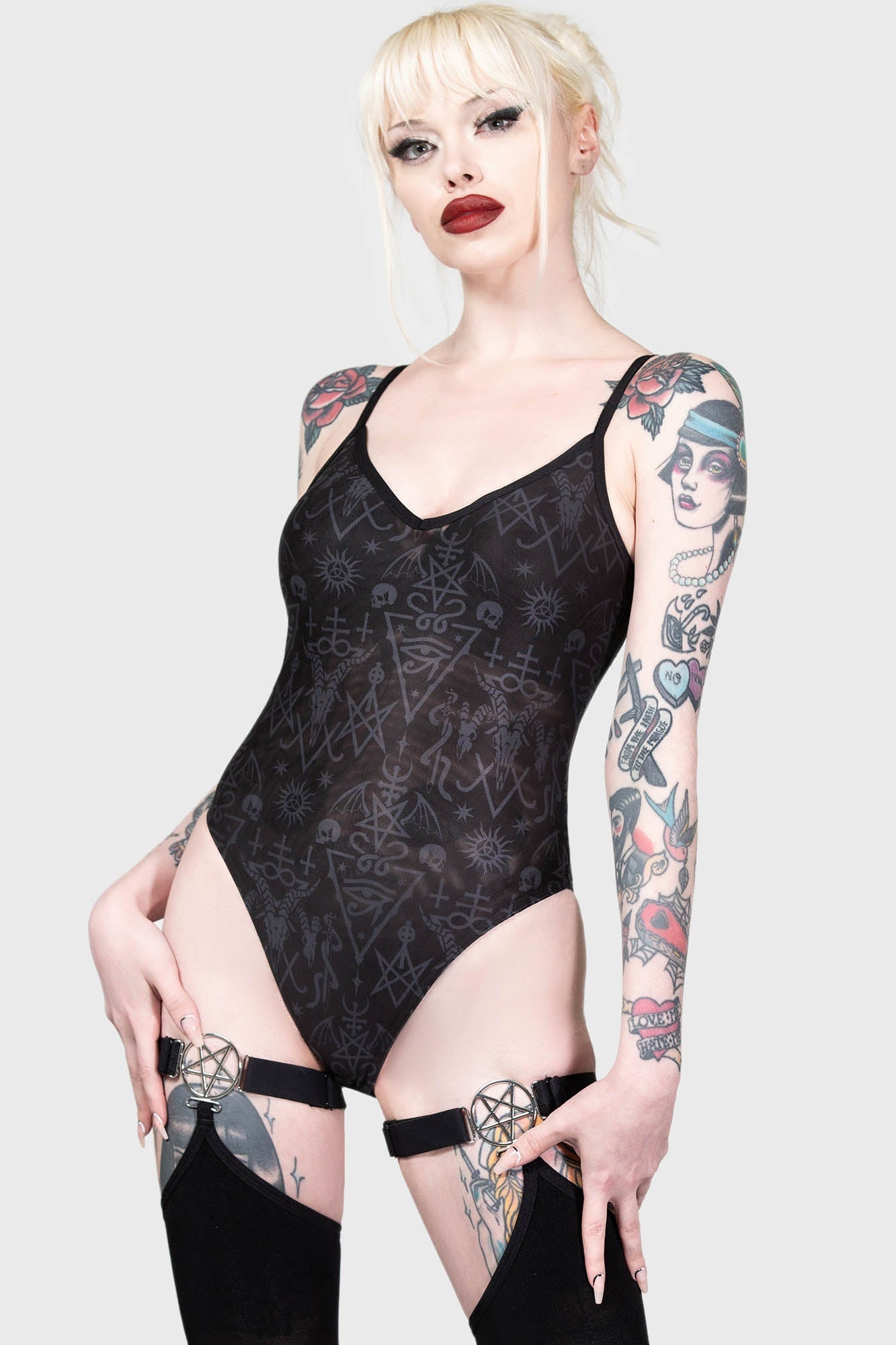Killstar High-Priestess Mesh Bodysuit with Adjustable Straps