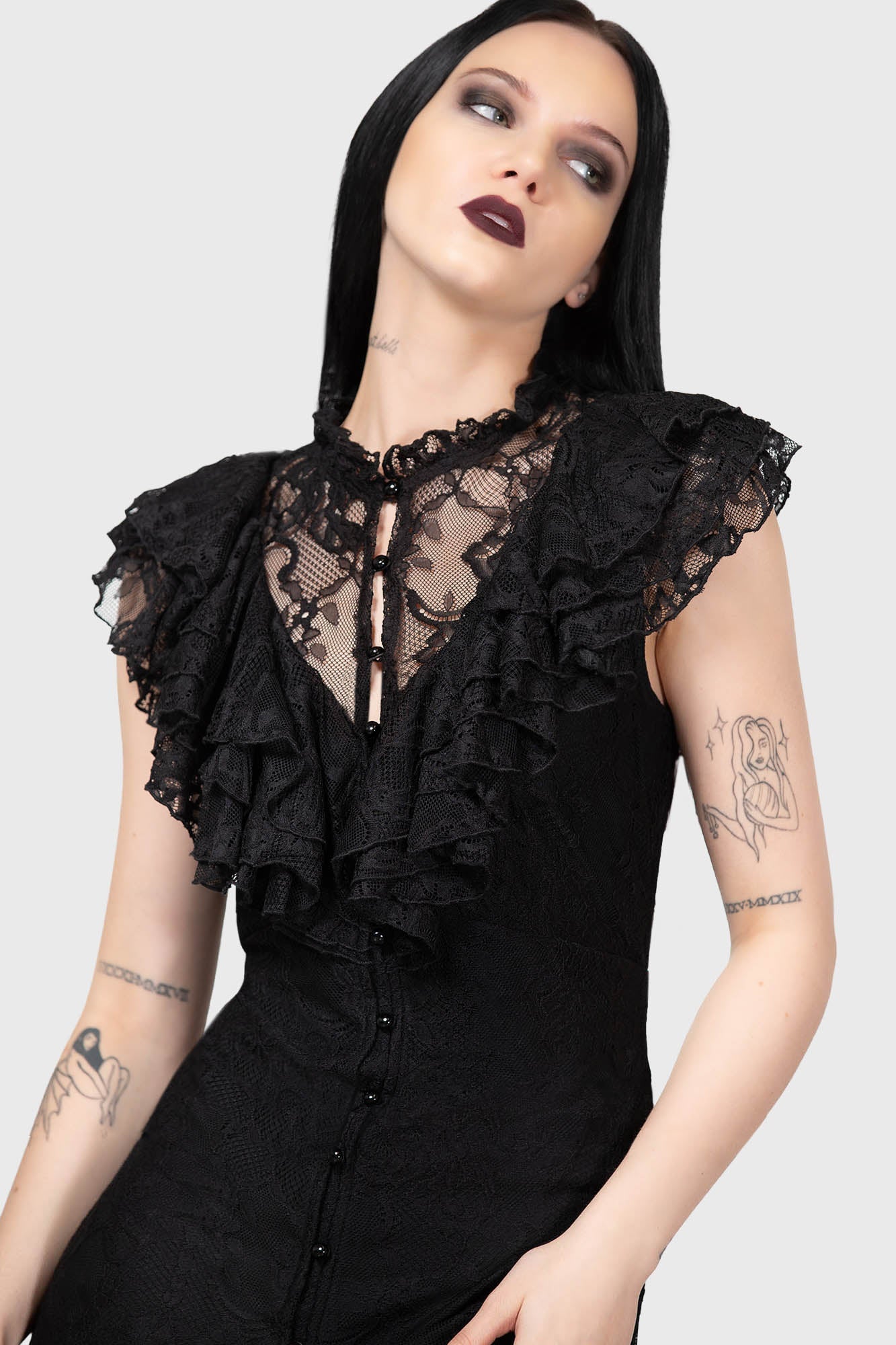 Killstar Vampire's Ball Lace Maxi Dress with Ruffled Front