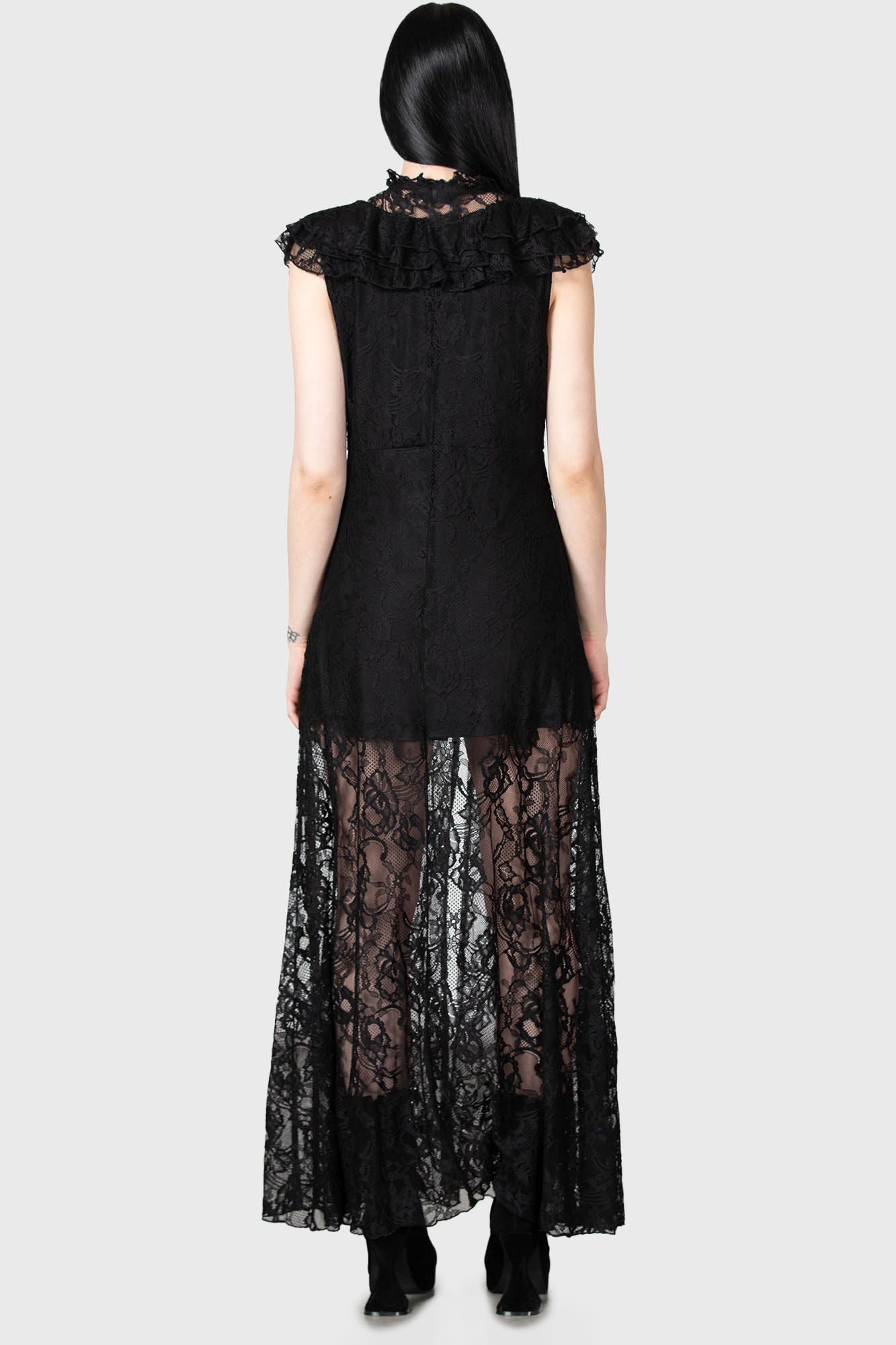 Killstar Vampire's Ball Lace Maxi Dress with Ruffled Front