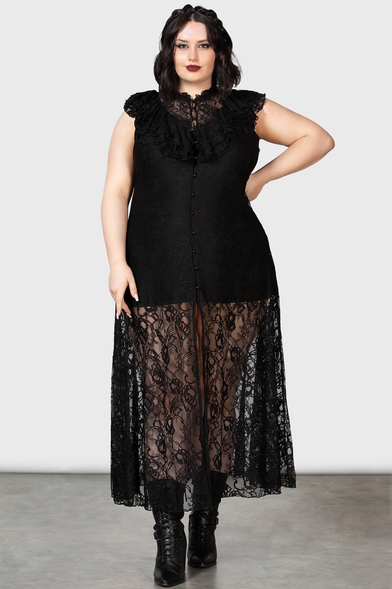 Killstar Vampire's Ball Lace Maxi Dress with Ruffled Front