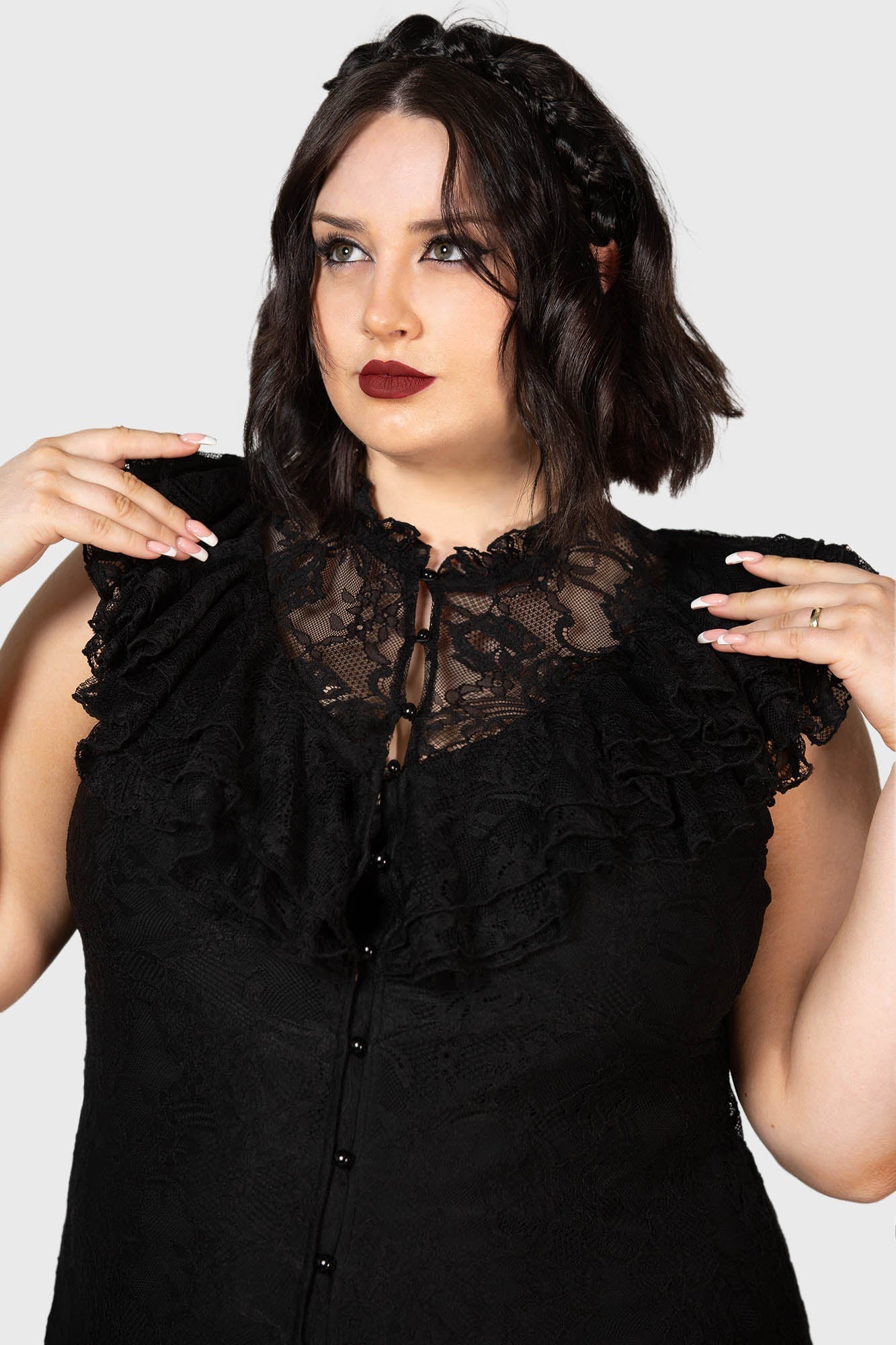 Killstar Vampire's Ball Lace Maxi Dress with Ruffled Front