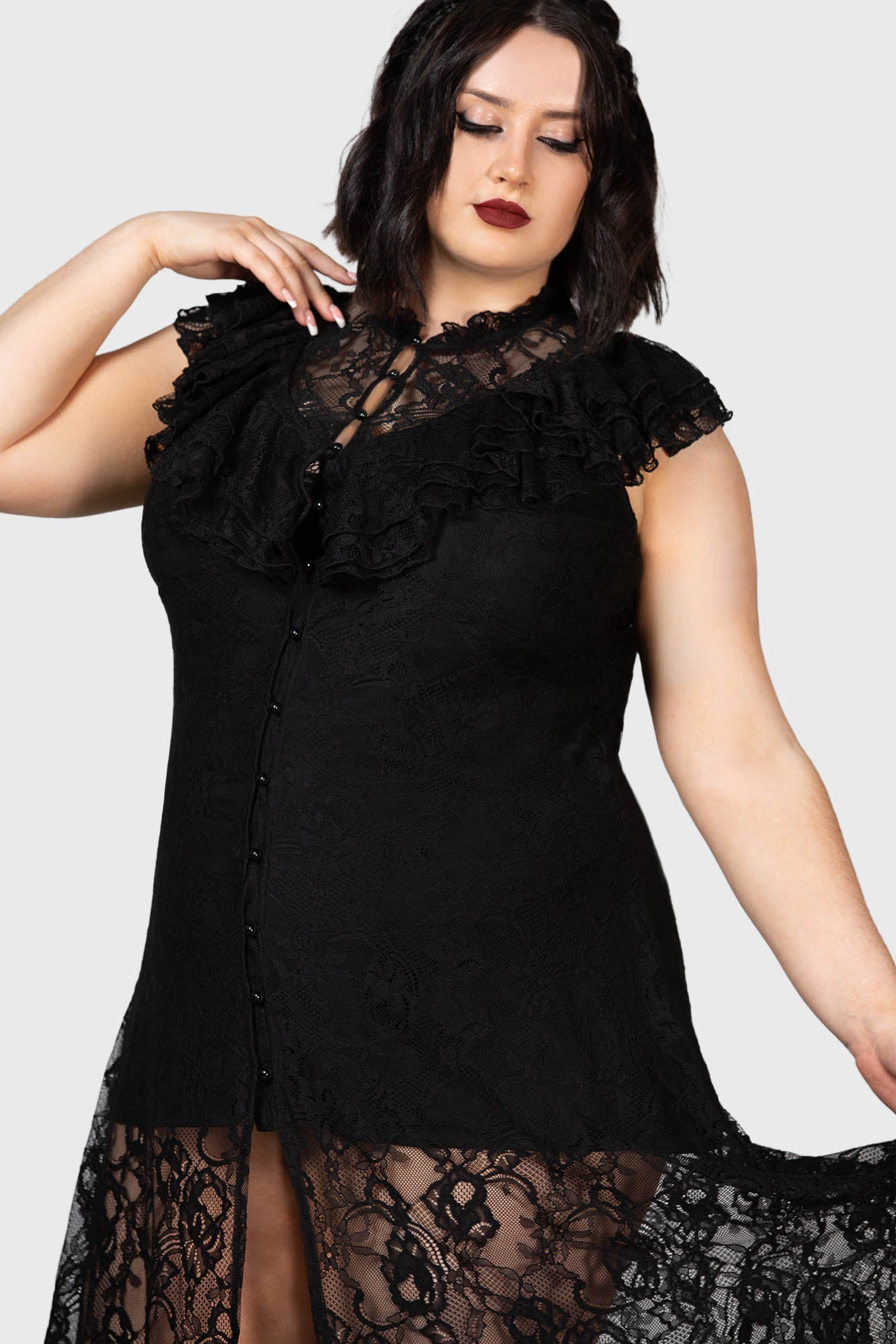 Killstar Vampire's Ball Lace Maxi Dress with Ruffled Front