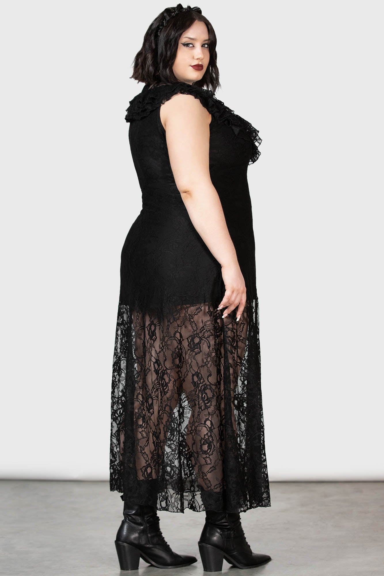 Killstar Vampire's Ball Lace Maxi Dress with Ruffled Front