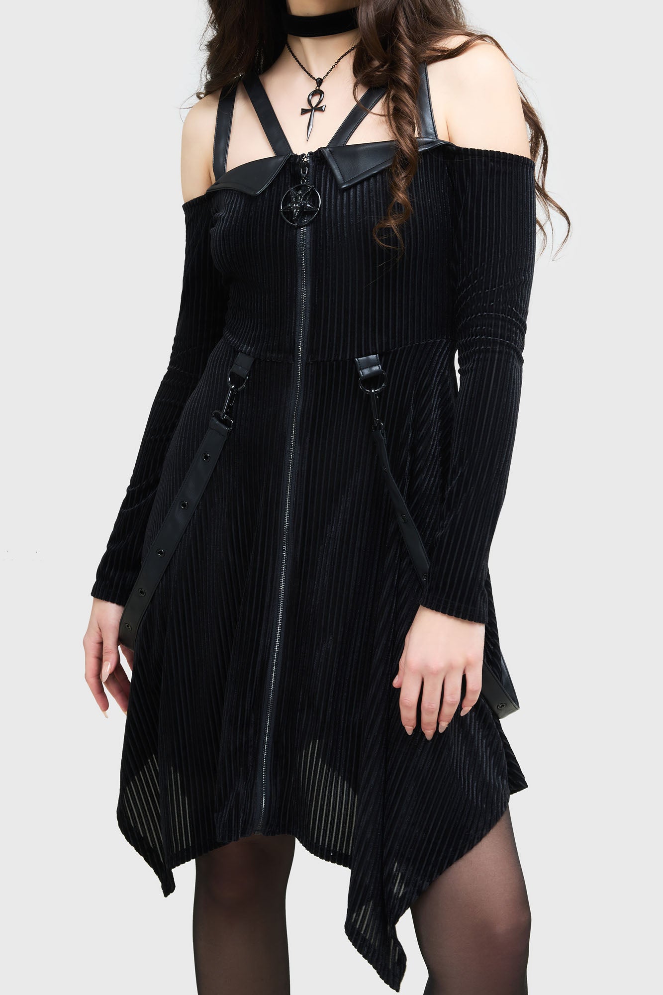 Killstar Zelphoria Velvet Mini Dress with PU Straps