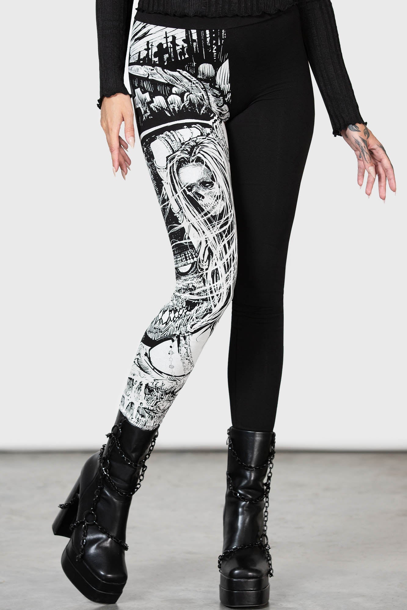 Killstar Horned God Cotton Leggings with Split Design