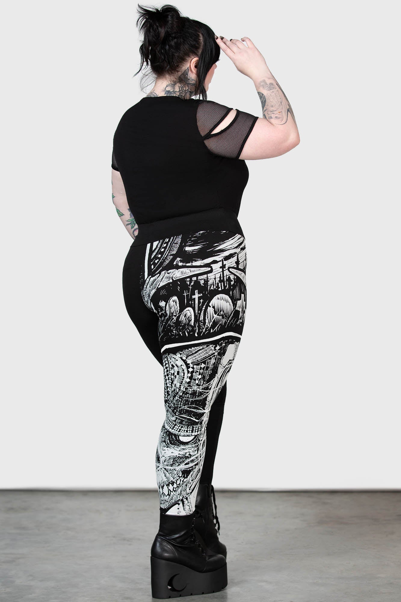 Killstar Horned God Cotton Leggings with Split Design